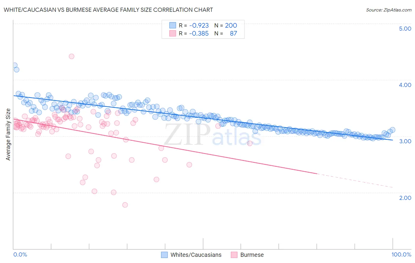 White/Caucasian vs Burmese Average Family Size