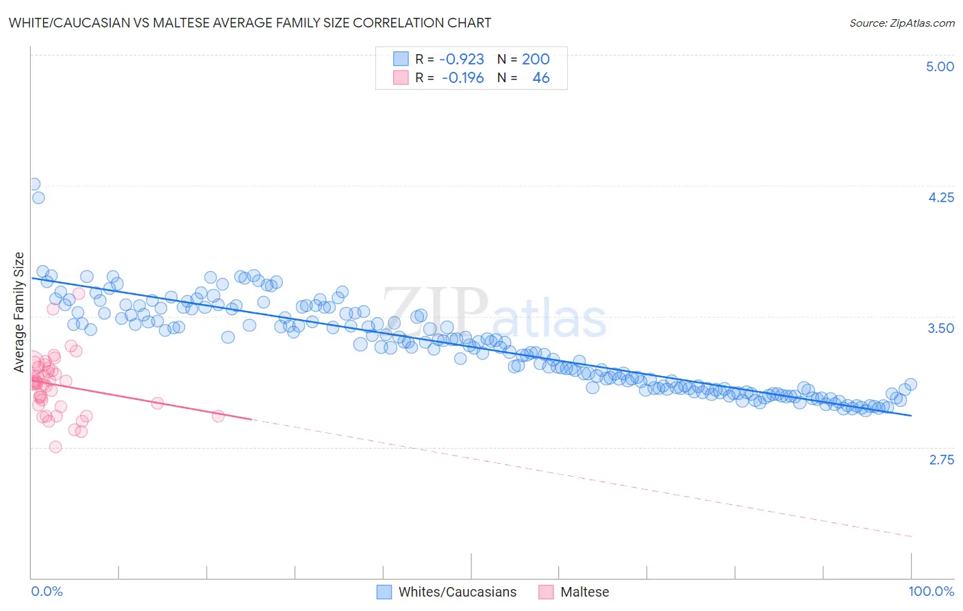 White/Caucasian vs Maltese Average Family Size