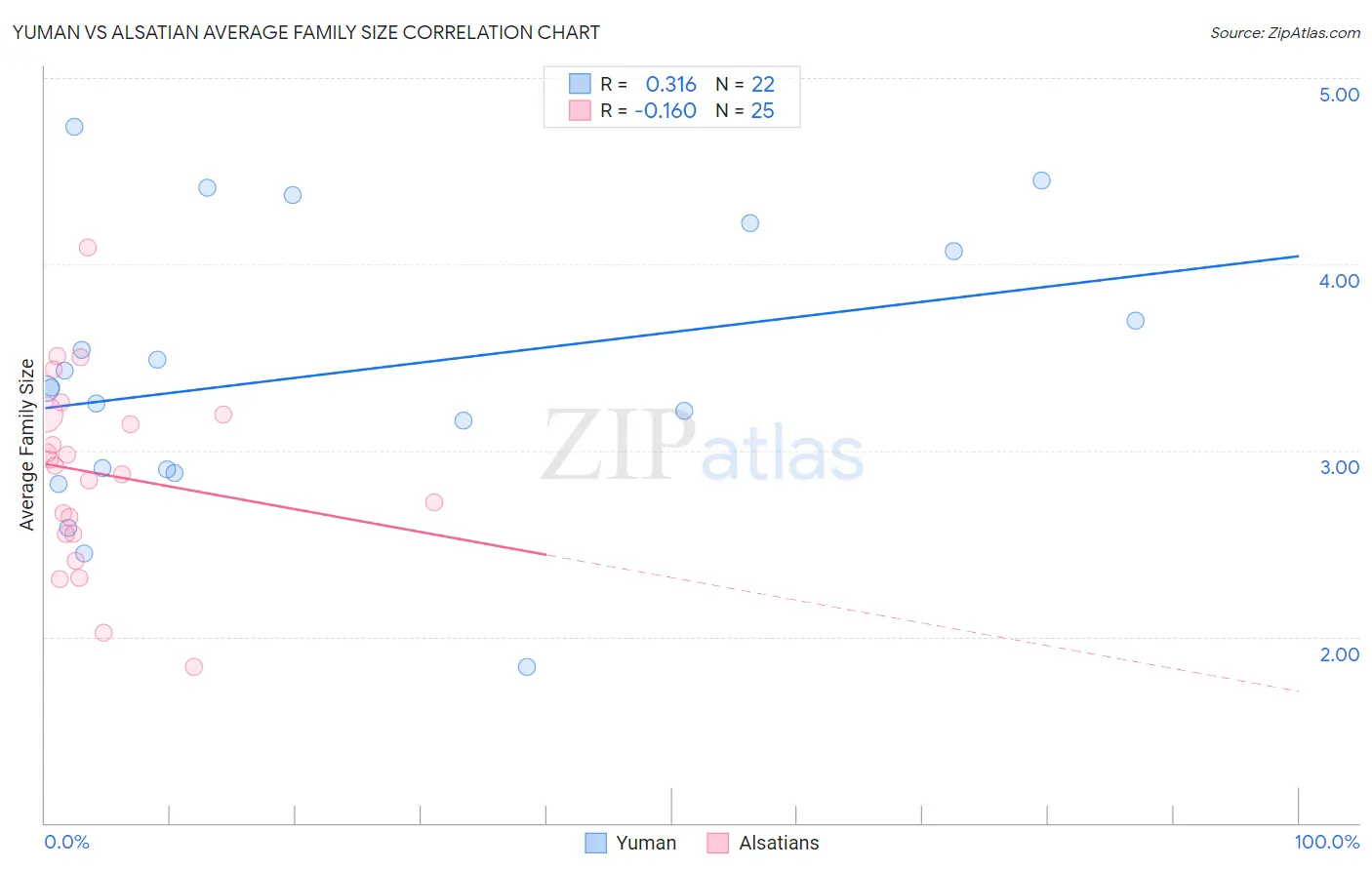 Yuman vs Alsatian Average Family Size