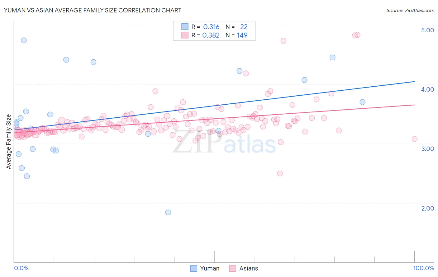Yuman vs Asian Average Family Size