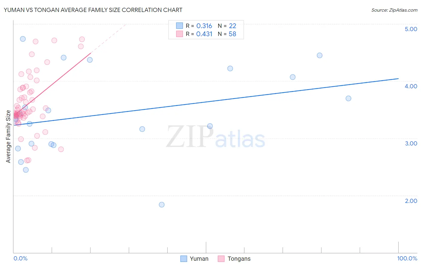 Yuman vs Tongan Average Family Size