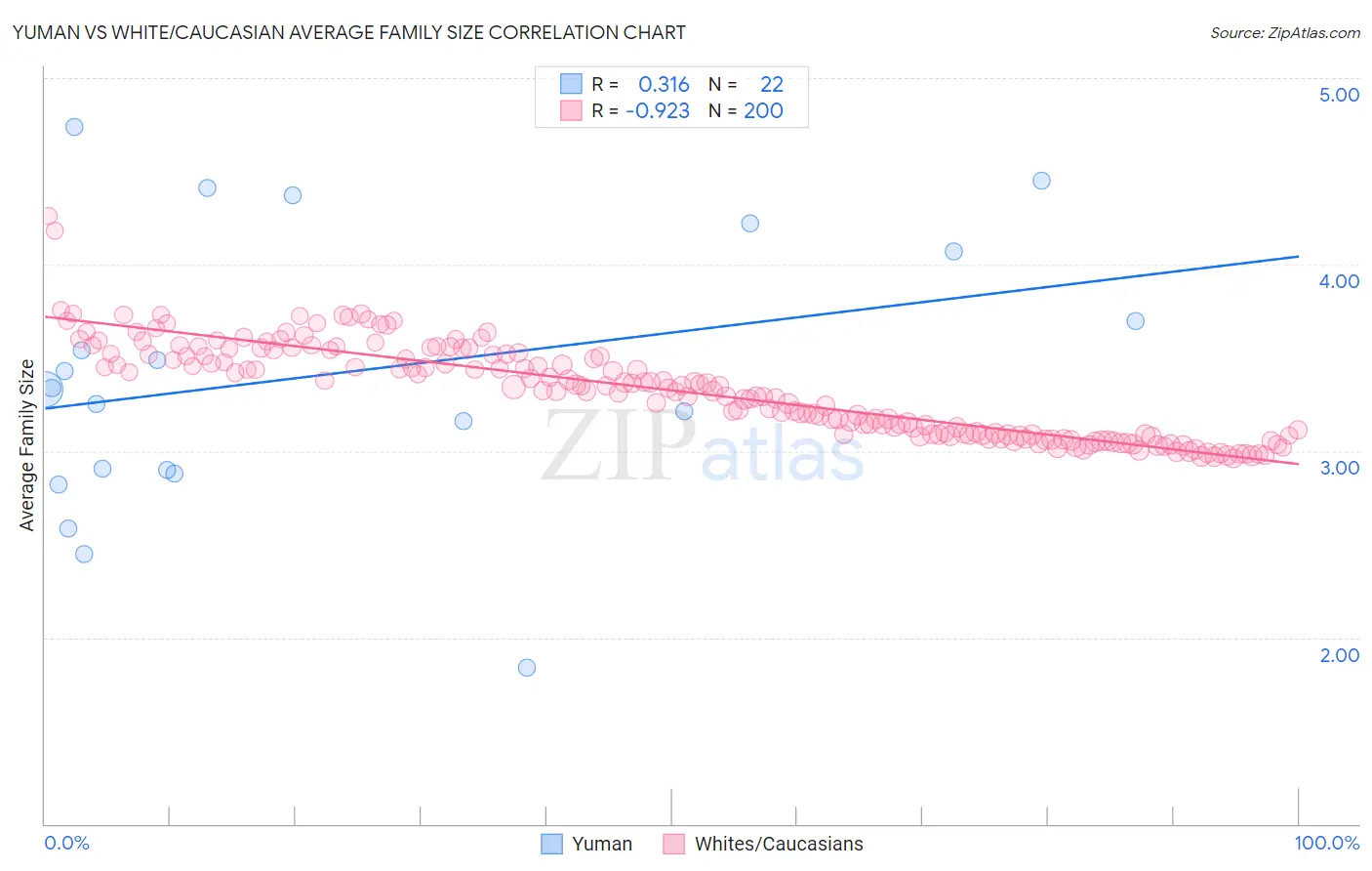 Yuman vs White/Caucasian Average Family Size