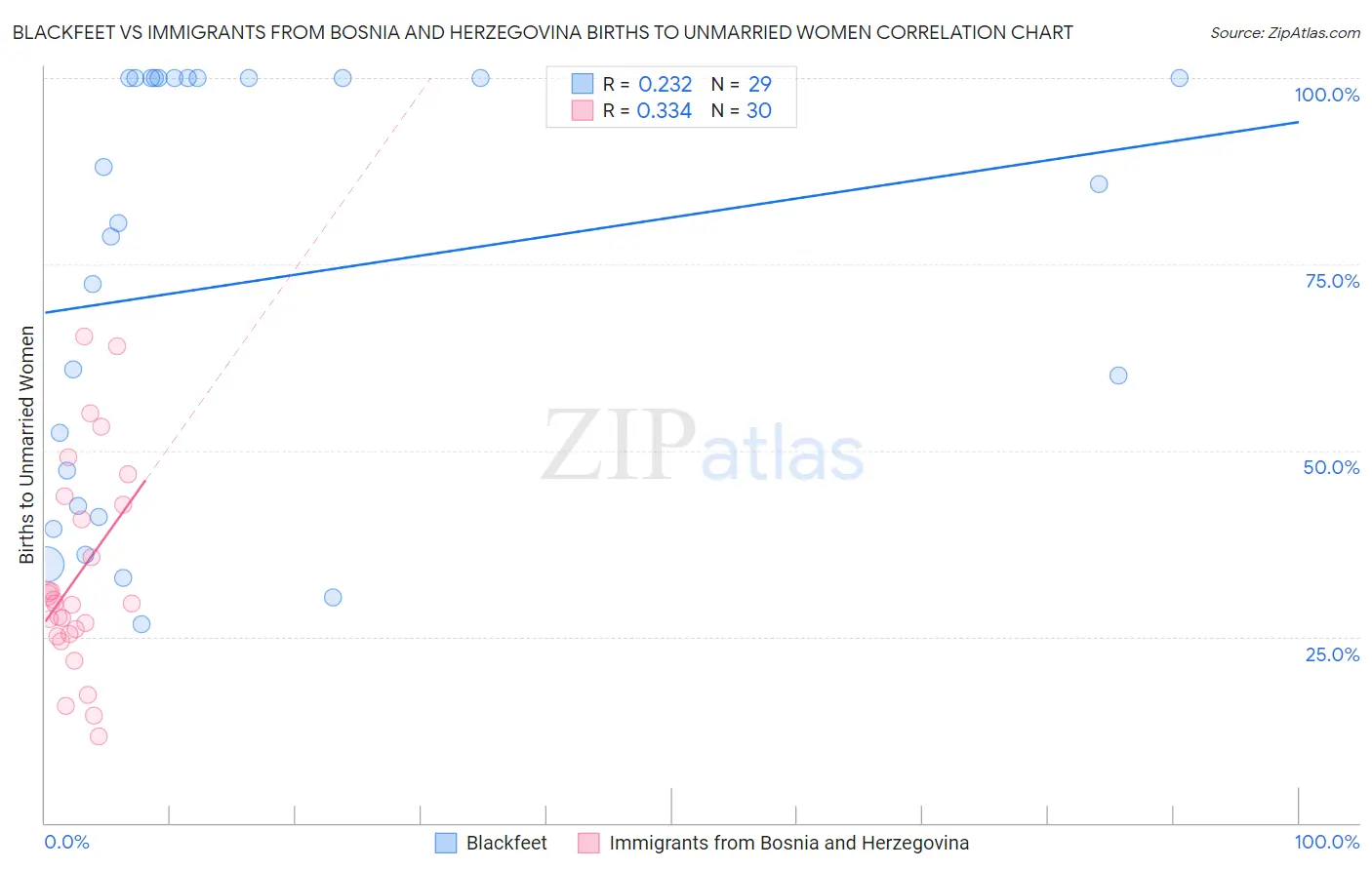 Blackfeet vs Immigrants from Bosnia and Herzegovina Births to Unmarried Women