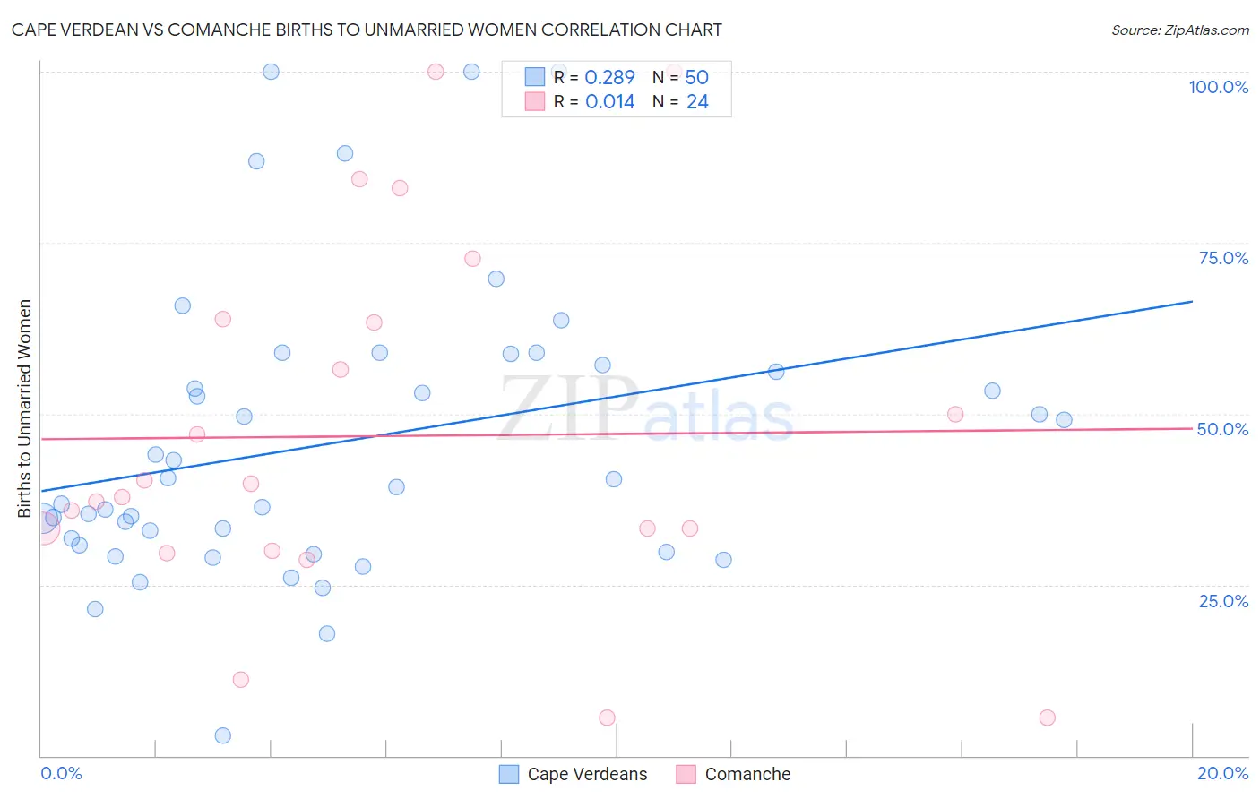 Cape Verdean vs Comanche Births to Unmarried Women