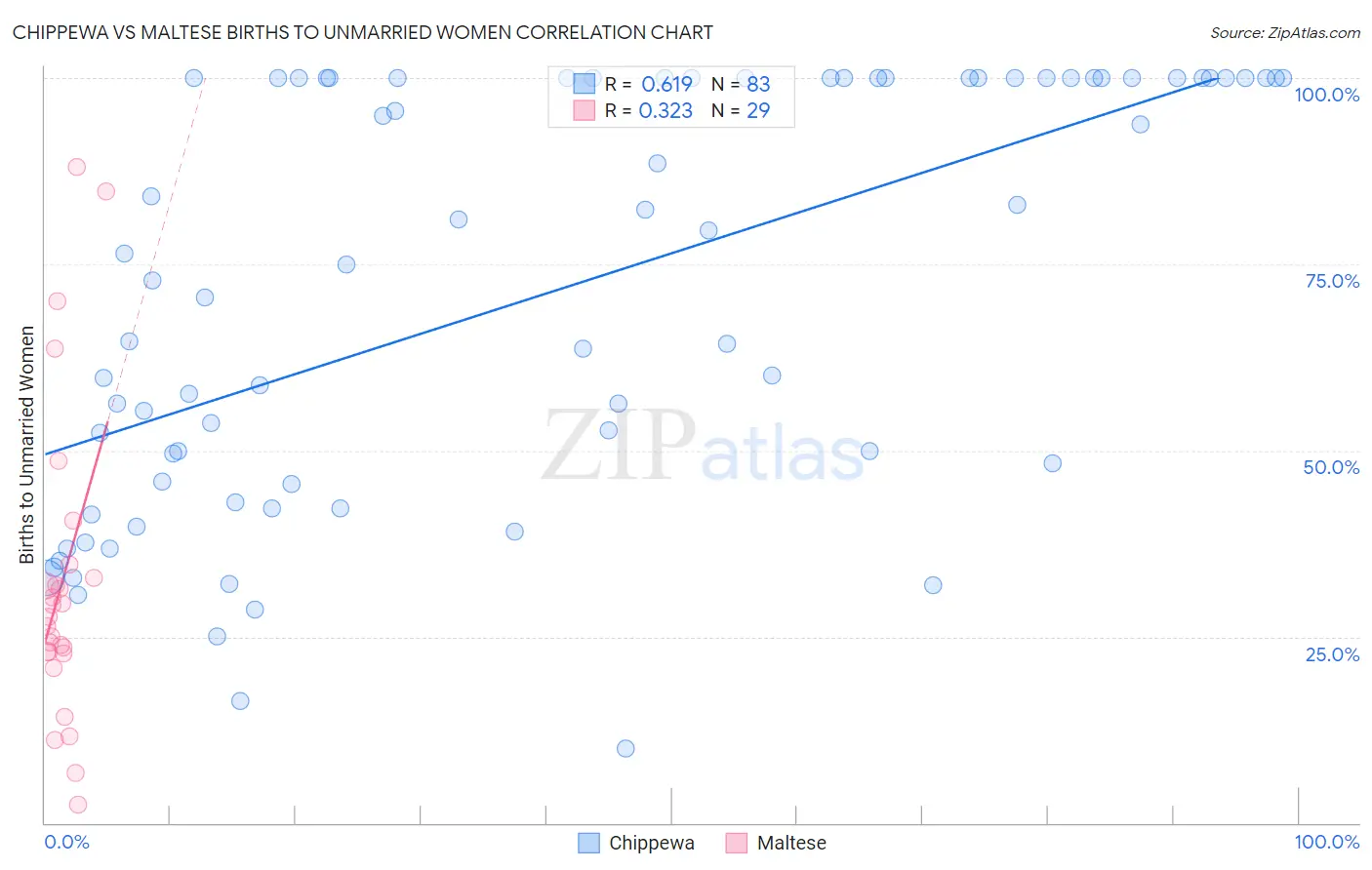 Chippewa vs Maltese Births to Unmarried Women