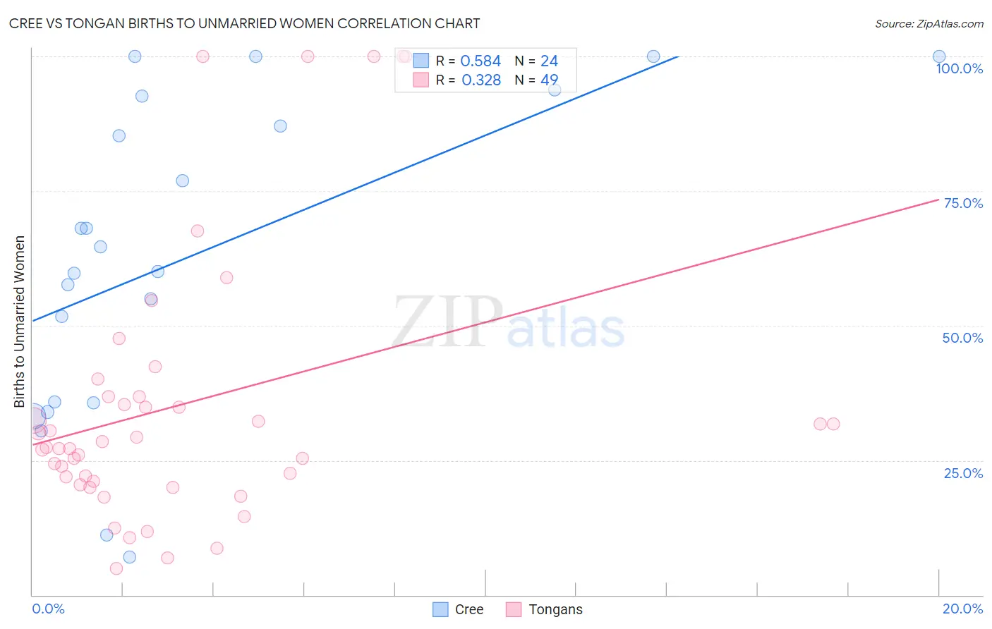 Cree vs Tongan Births to Unmarried Women