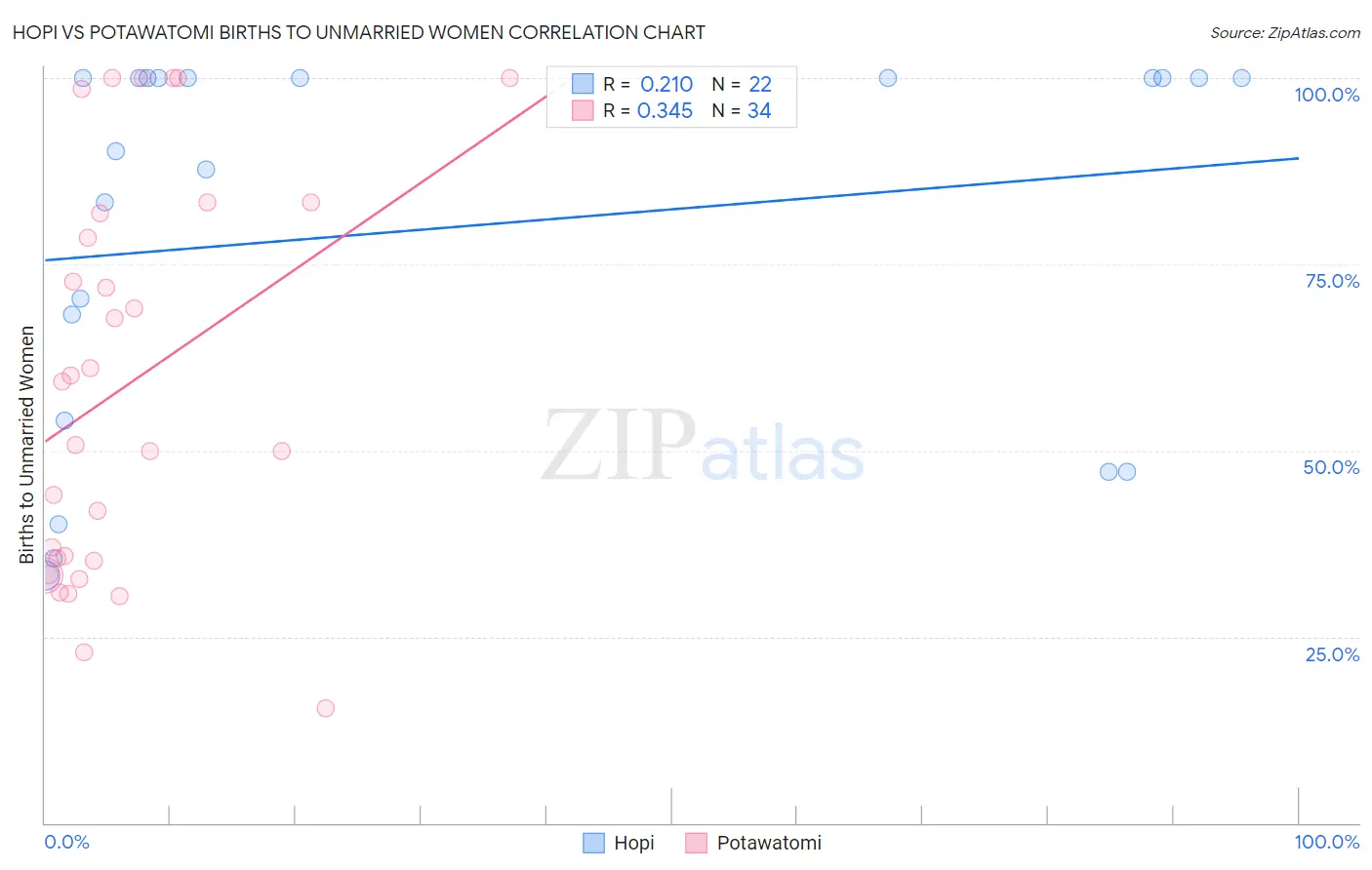 Hopi vs Potawatomi Births to Unmarried Women