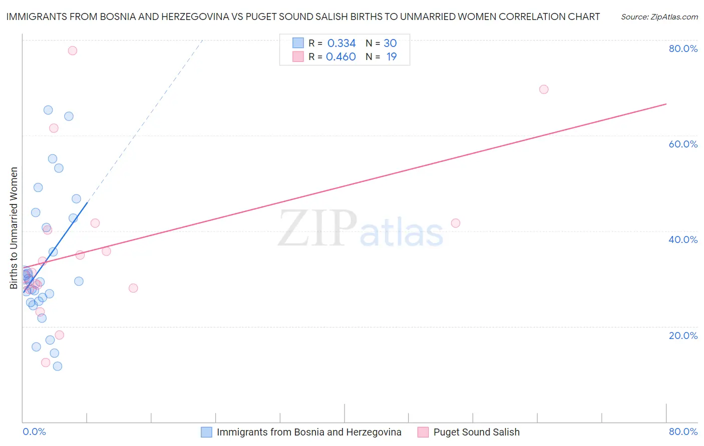 Immigrants from Bosnia and Herzegovina vs Puget Sound Salish Births to Unmarried Women