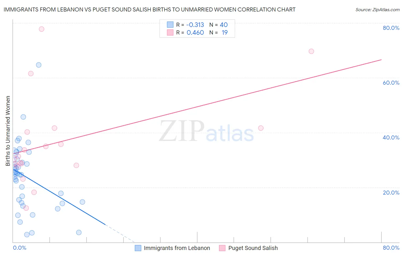 Immigrants from Lebanon vs Puget Sound Salish Births to Unmarried Women