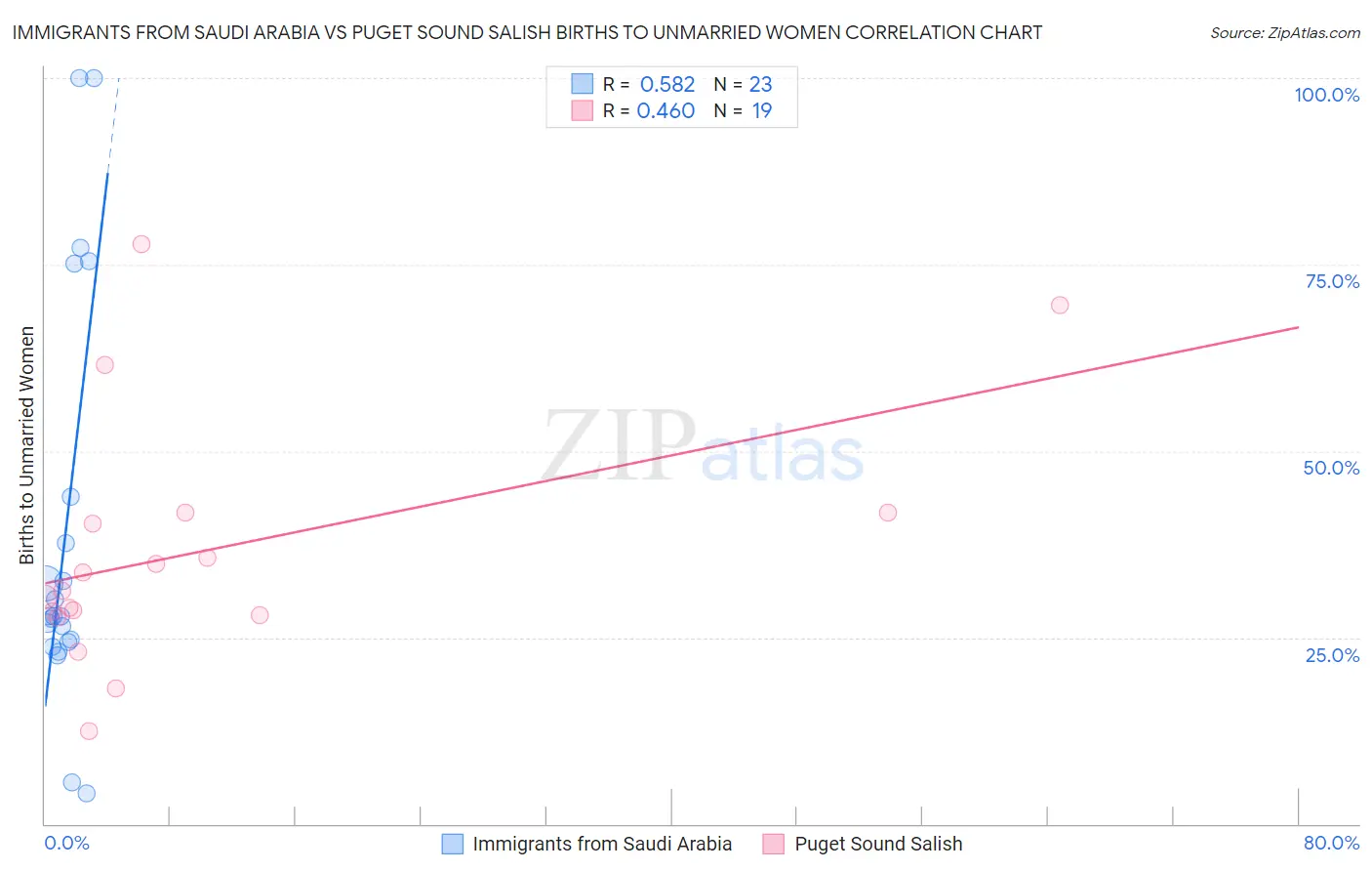 Immigrants from Saudi Arabia vs Puget Sound Salish Births to Unmarried Women