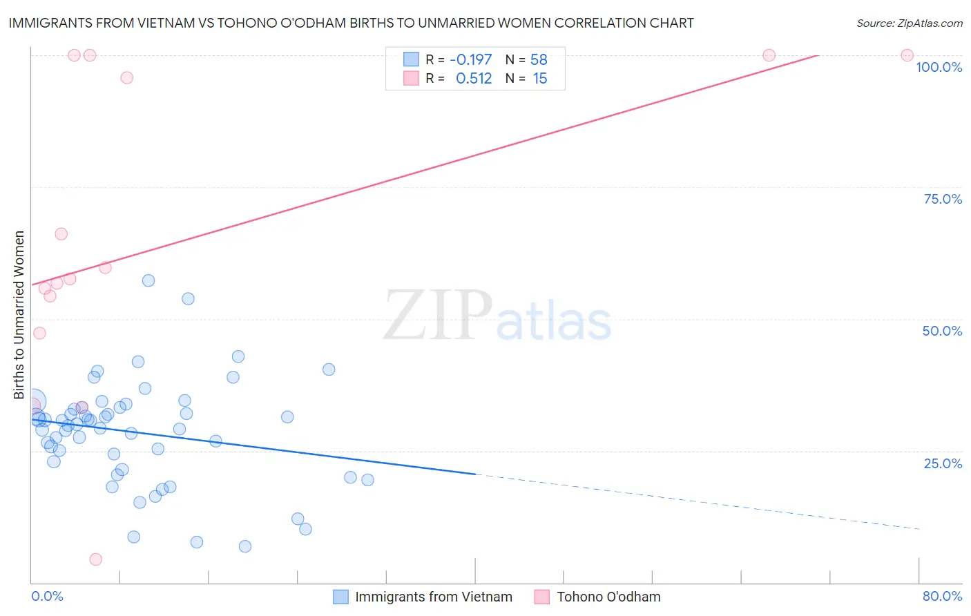 Immigrants from Vietnam vs Tohono O'odham Births to Unmarried Women