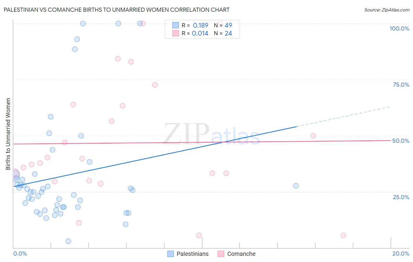 Palestinian vs Comanche Births to Unmarried Women