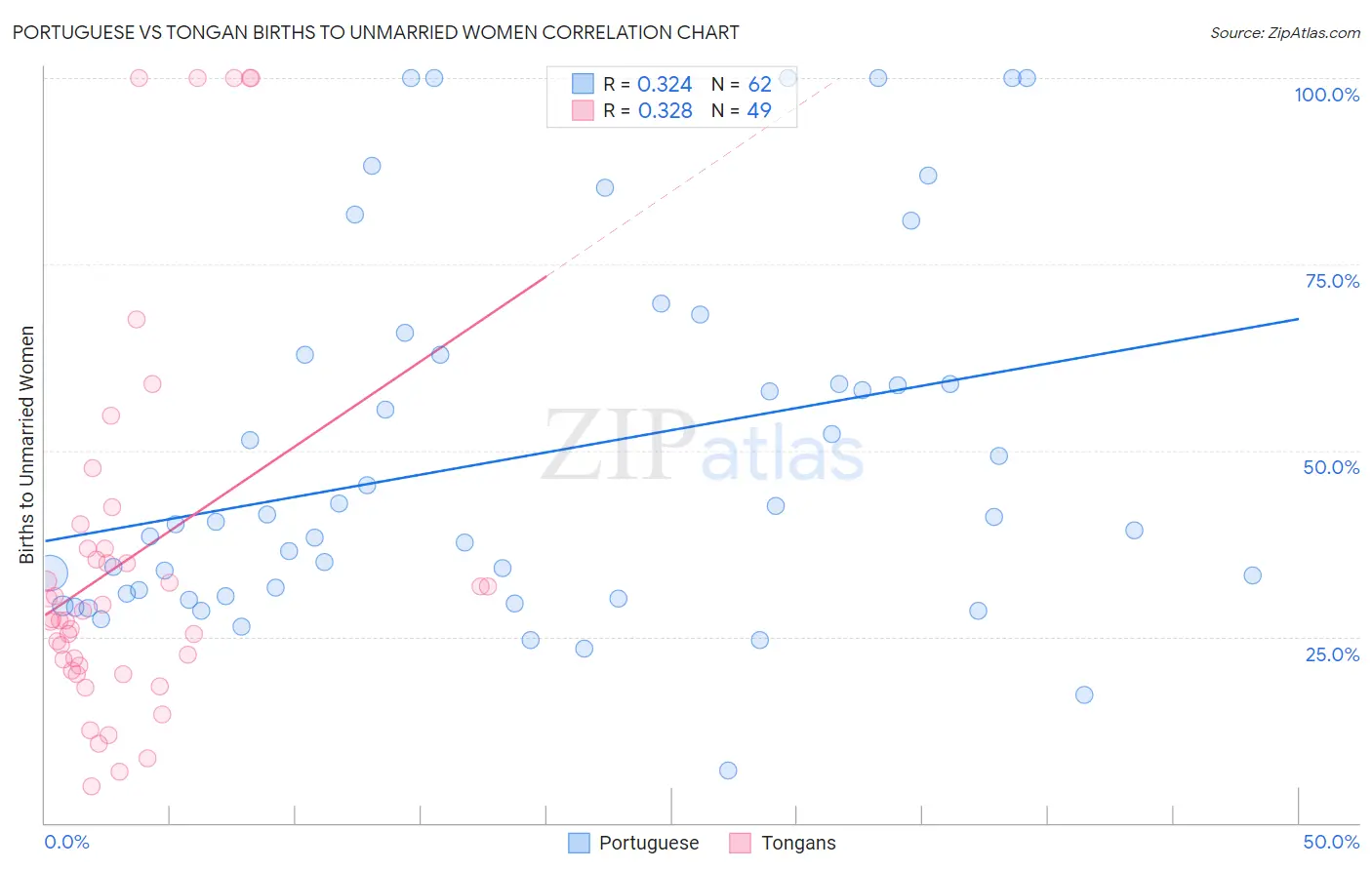 Portuguese vs Tongan Births to Unmarried Women