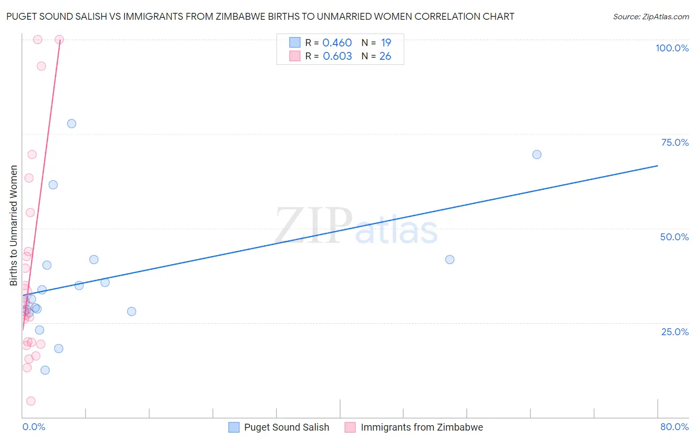 Puget Sound Salish vs Immigrants from Zimbabwe Births to Unmarried Women