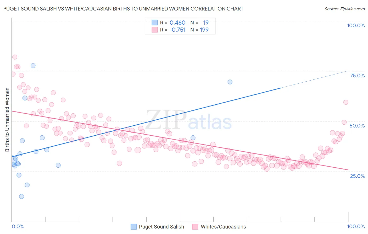 Puget Sound Salish vs White/Caucasian Births to Unmarried Women