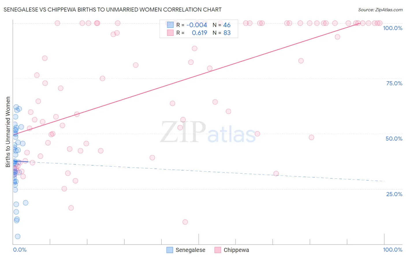 Senegalese vs Chippewa Births to Unmarried Women