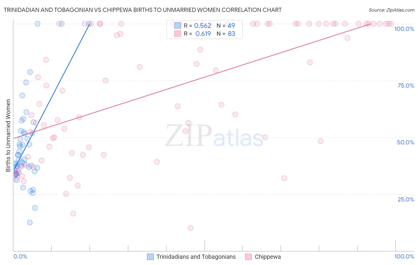 Trinidadian and Tobagonian vs Chippewa Births to Unmarried Women