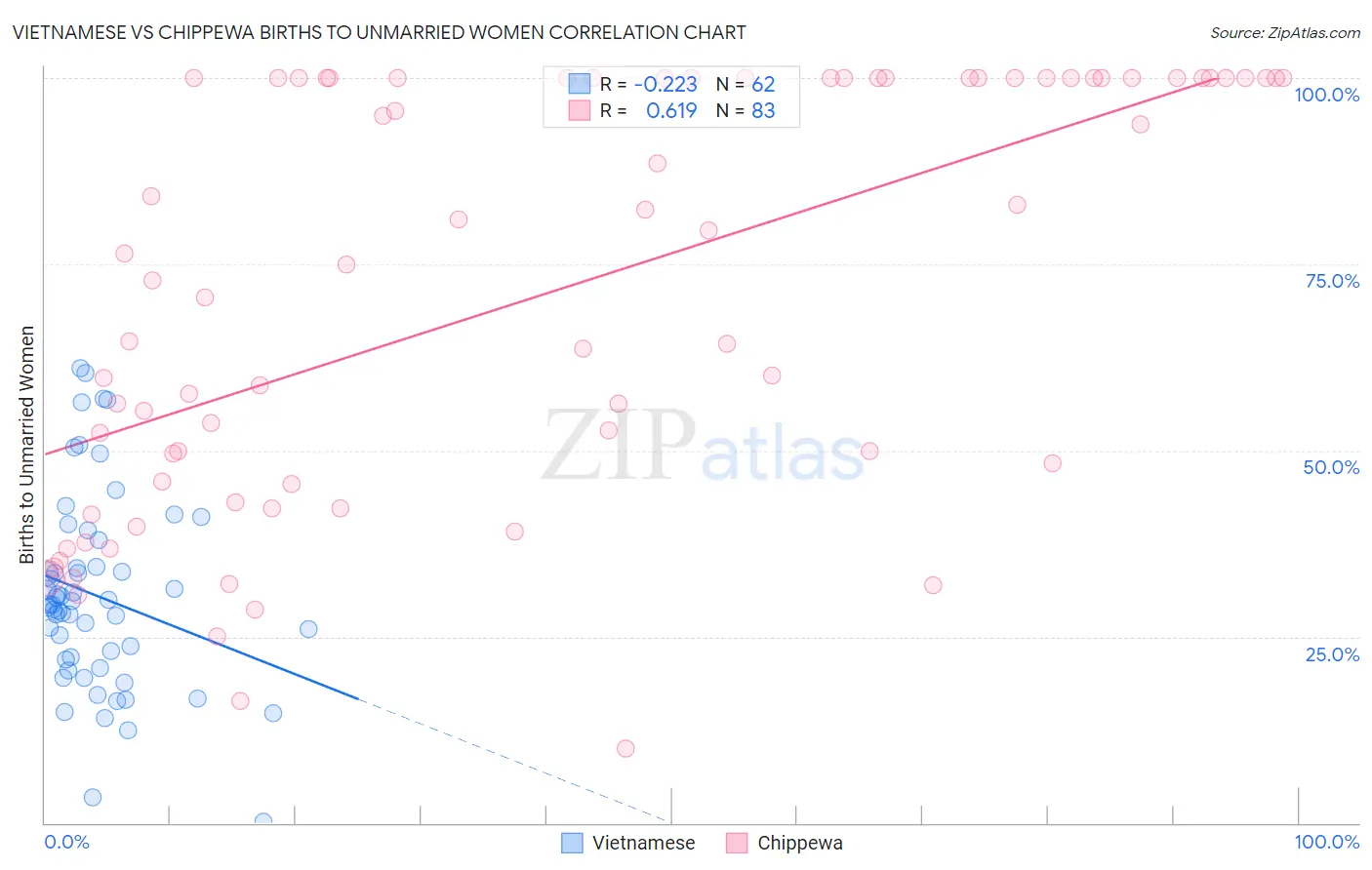 Vietnamese vs Chippewa Births to Unmarried Women