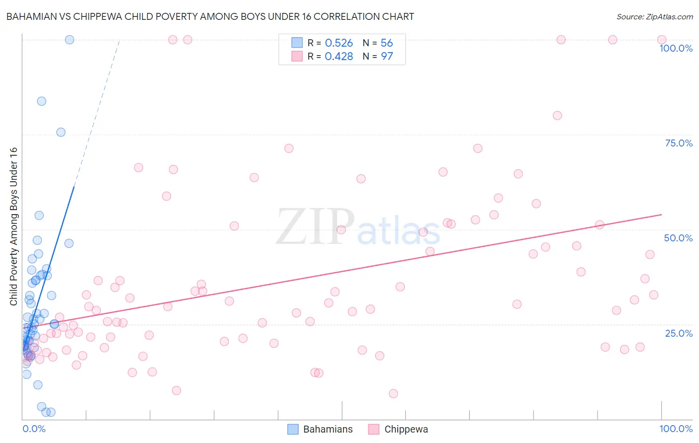 Bahamian vs Chippewa Child Poverty Among Boys Under 16