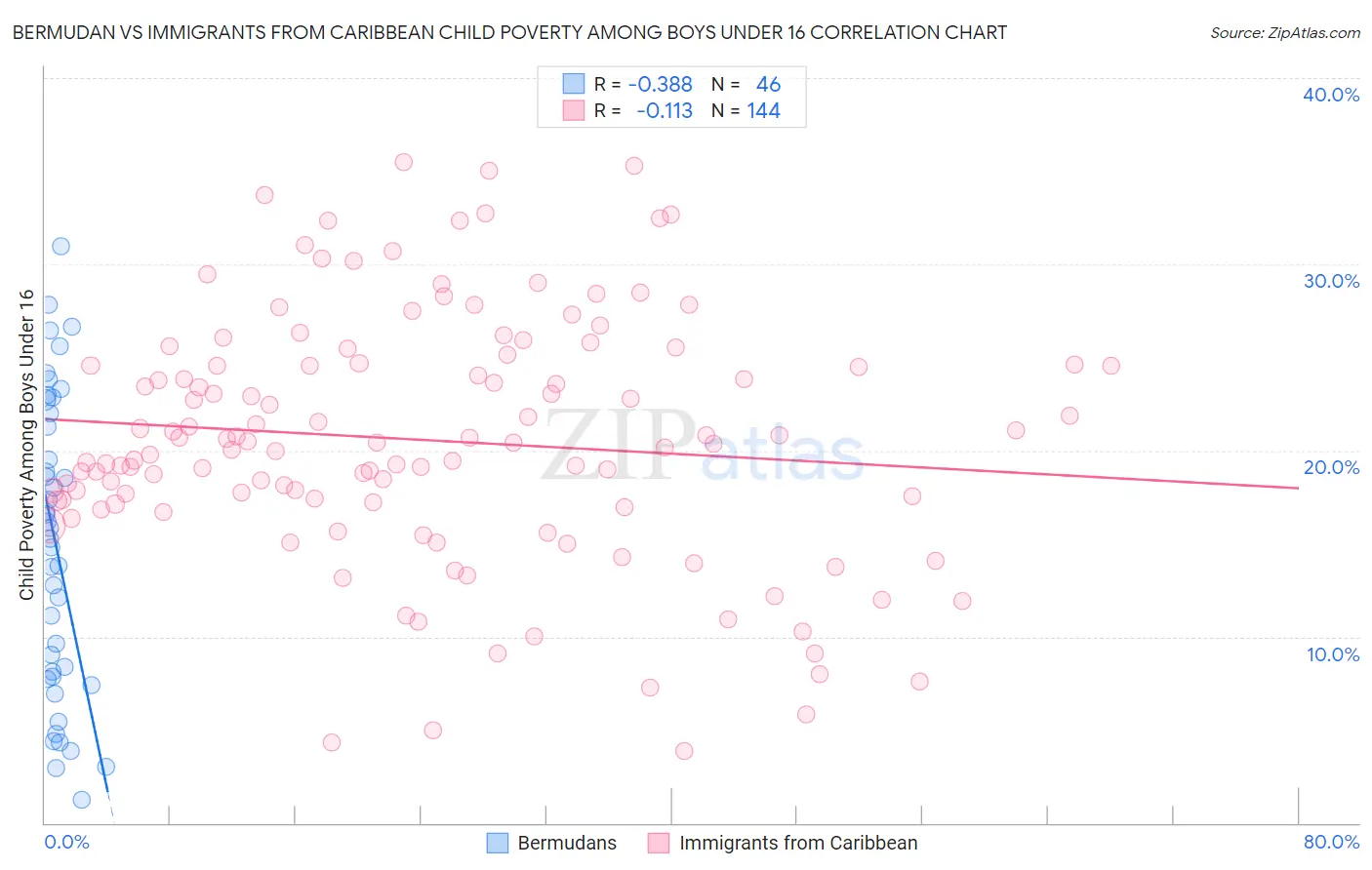 Bermudan vs Immigrants from Caribbean Child Poverty Among Boys Under 16