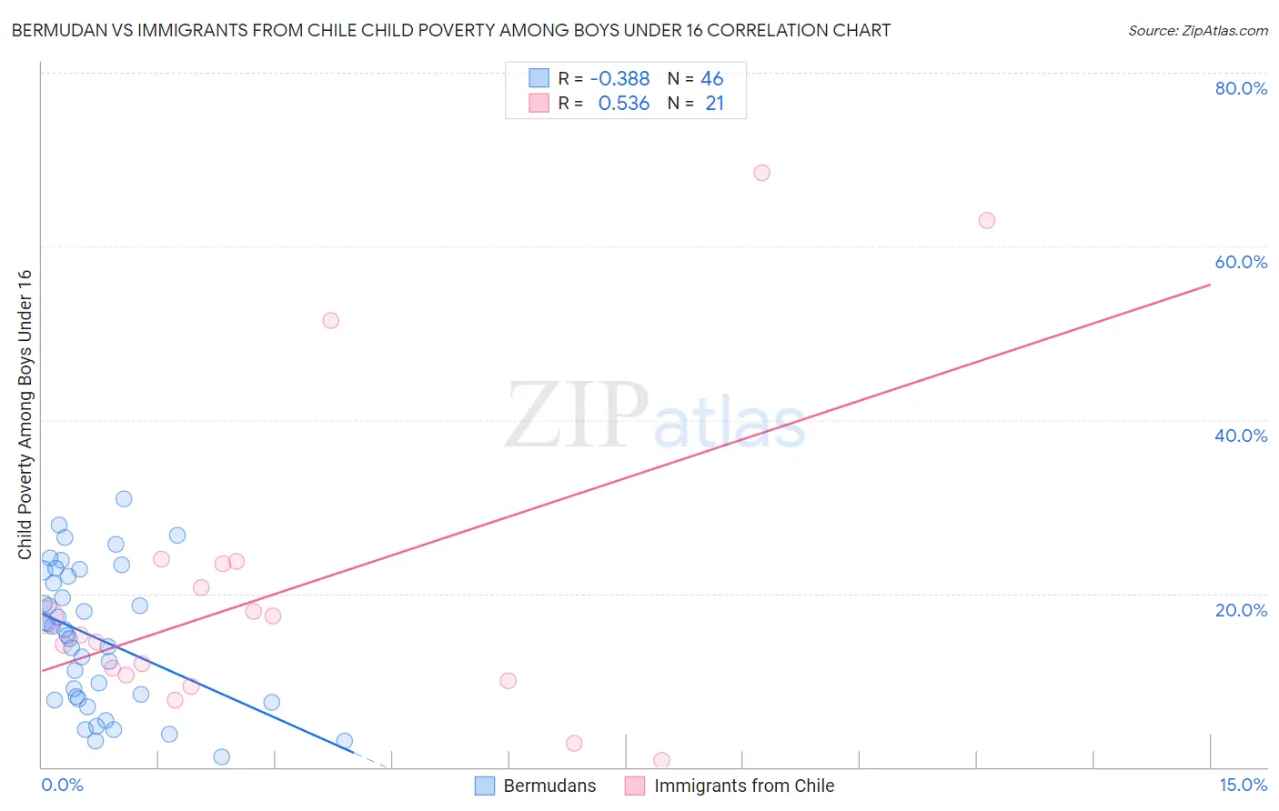 Bermudan vs Immigrants from Chile Child Poverty Among Boys Under 16