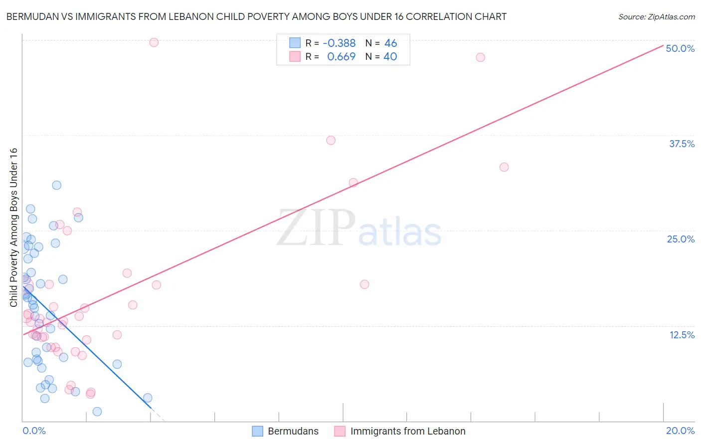Bermudan vs Immigrants from Lebanon Child Poverty Among Boys Under 16