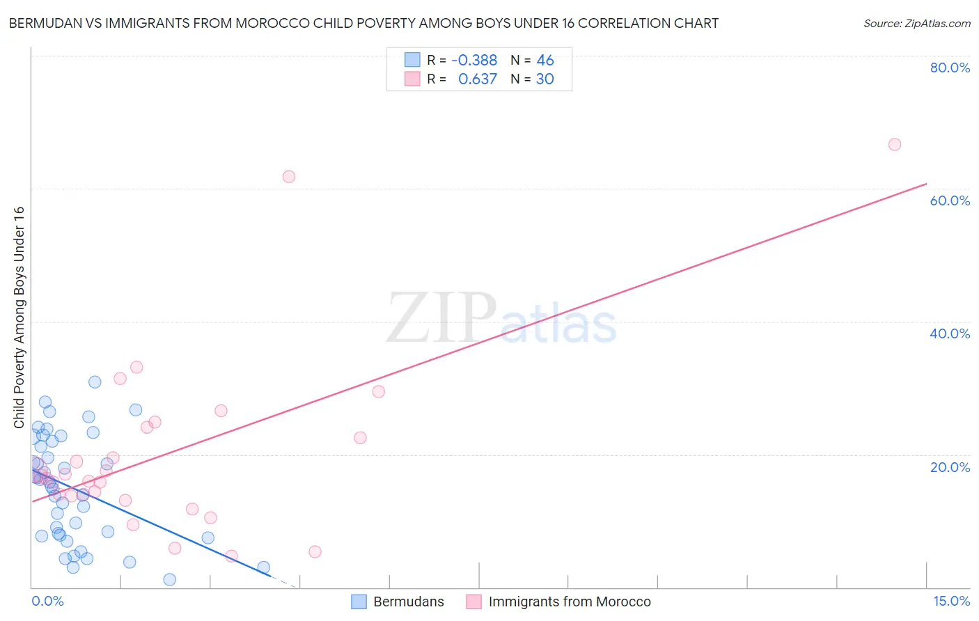 Bermudan vs Immigrants from Morocco Child Poverty Among Boys Under 16