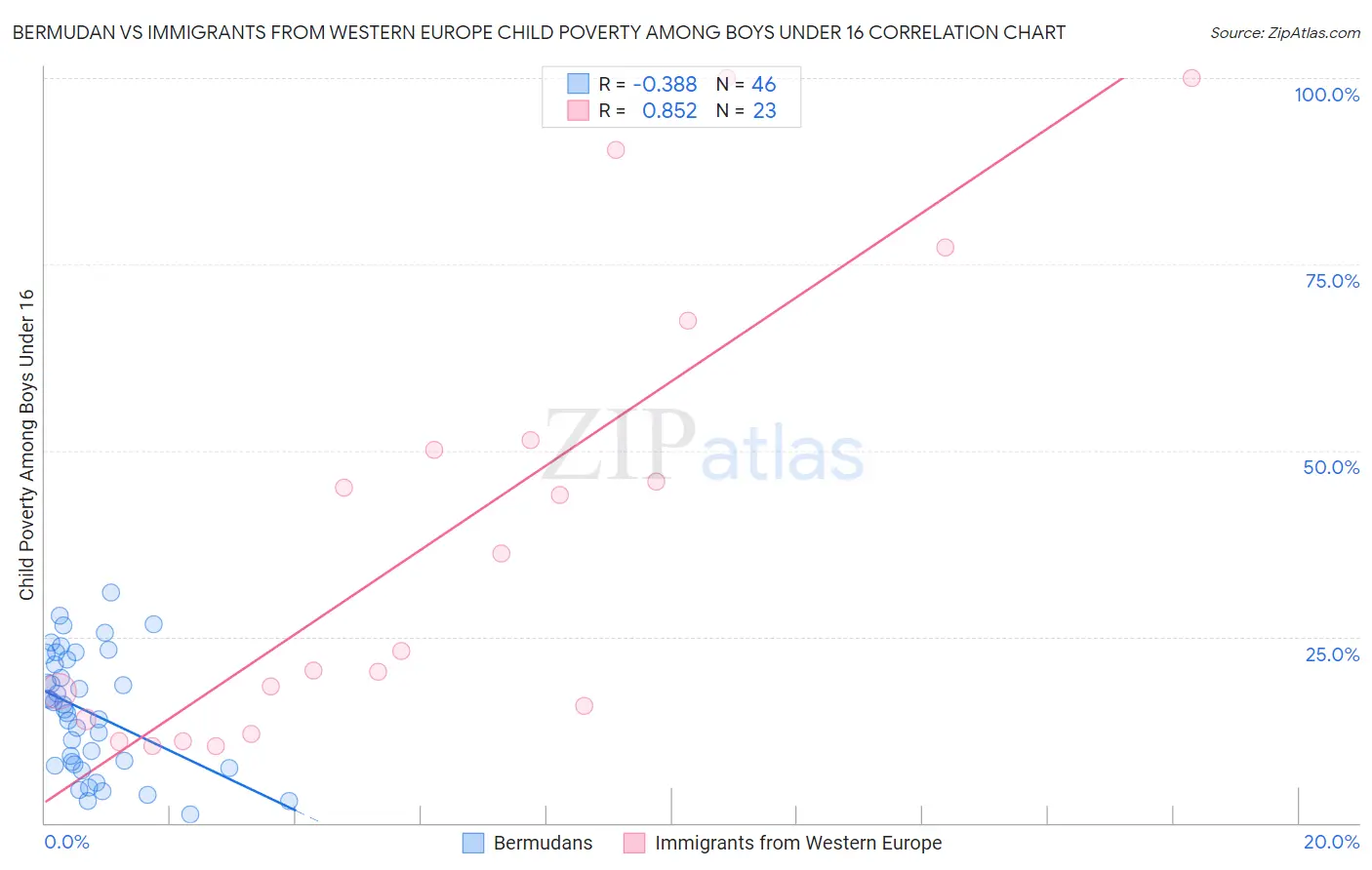 Bermudan vs Immigrants from Western Europe Child Poverty Among Boys Under 16