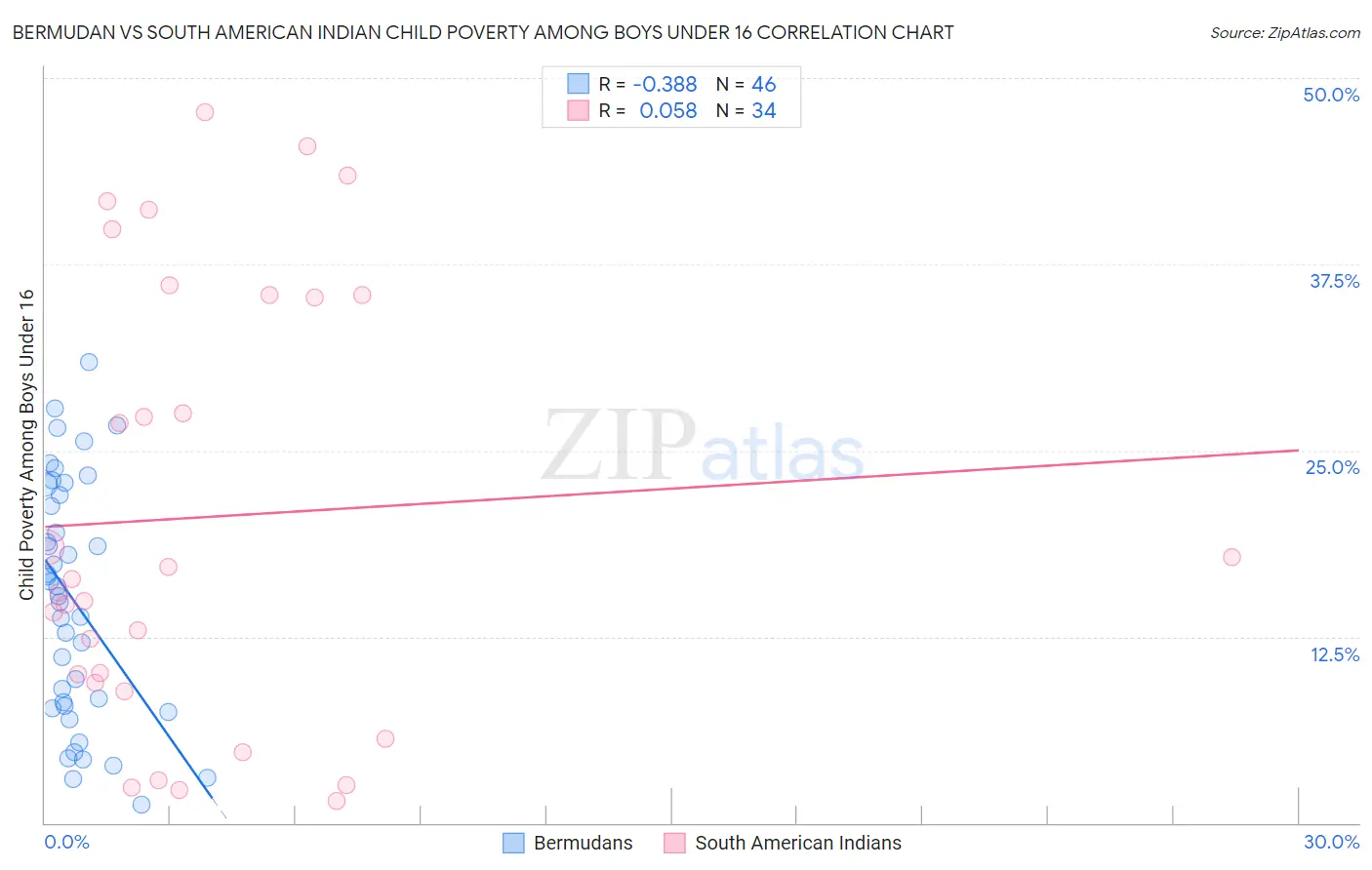 Bermudan vs South American Indian Child Poverty Among Boys Under 16