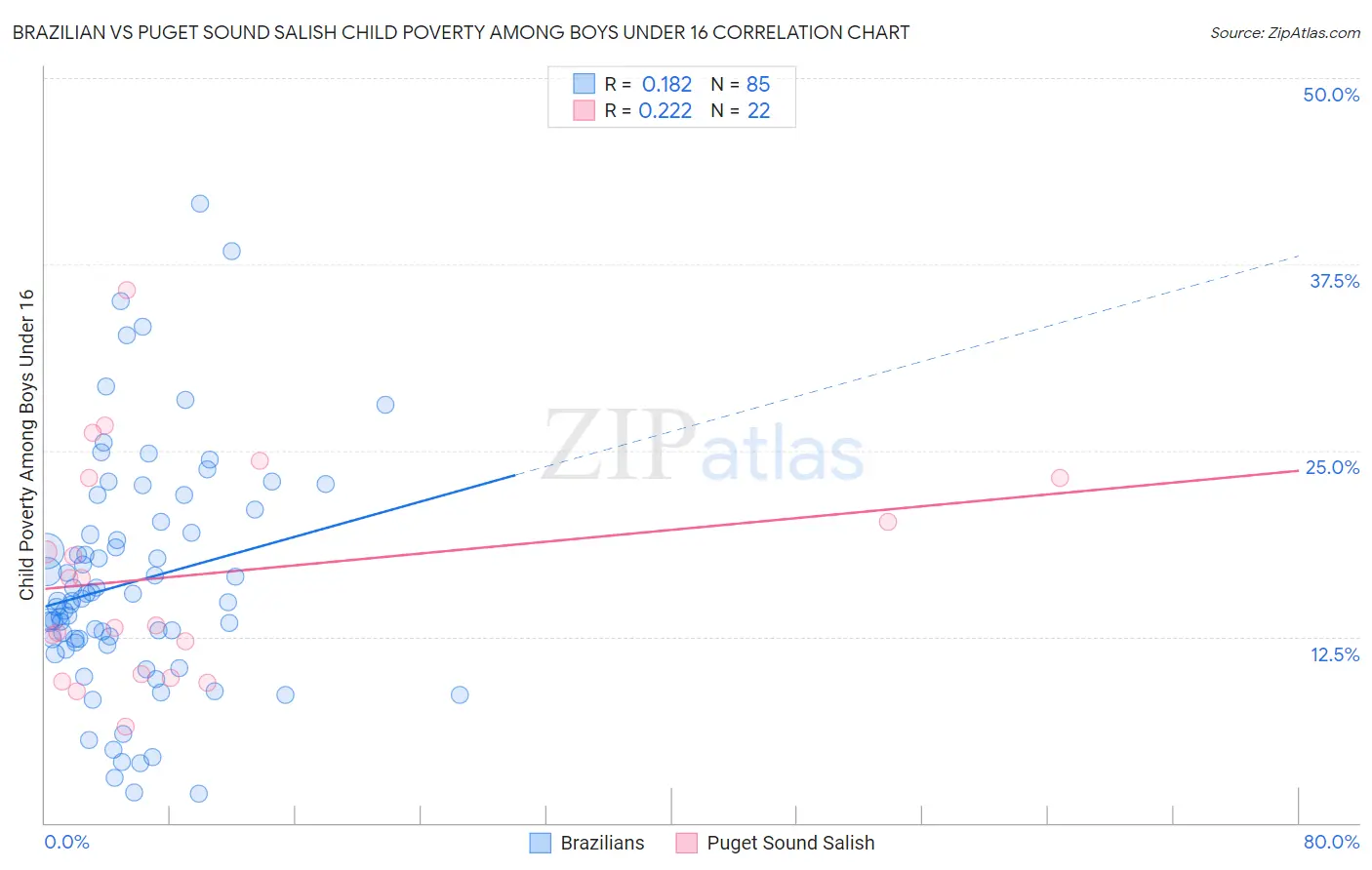 Brazilian vs Puget Sound Salish Child Poverty Among Boys Under 16