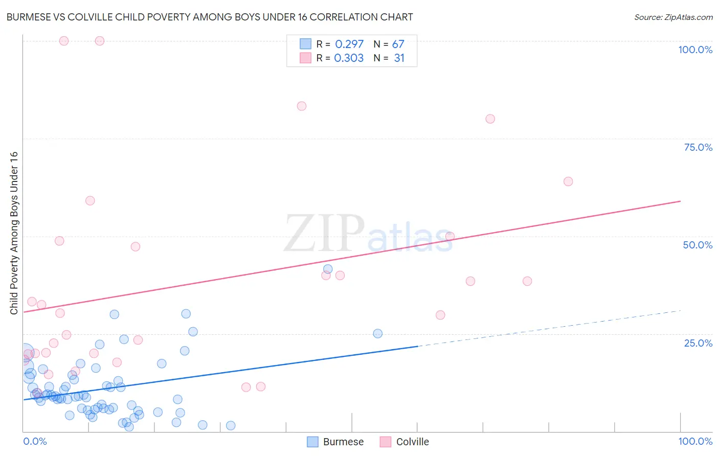 Burmese vs Colville Child Poverty Among Boys Under 16