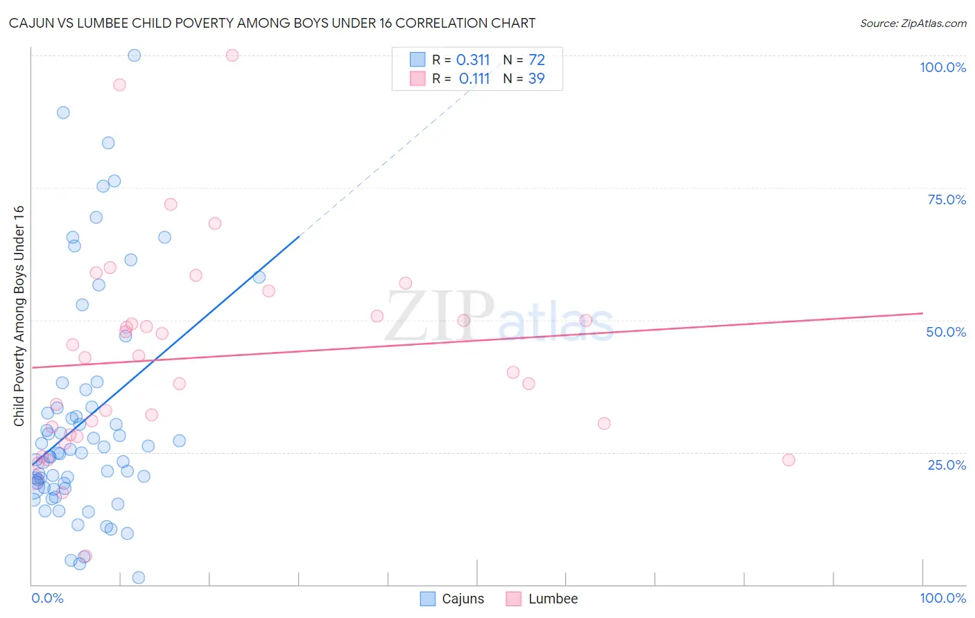 Cajun vs Lumbee Child Poverty Among Boys Under 16