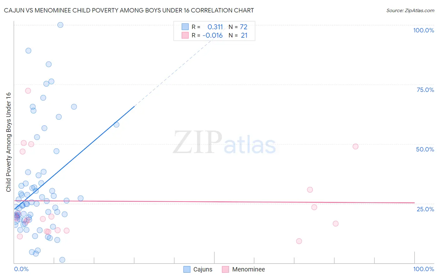 Cajun vs Menominee Child Poverty Among Boys Under 16