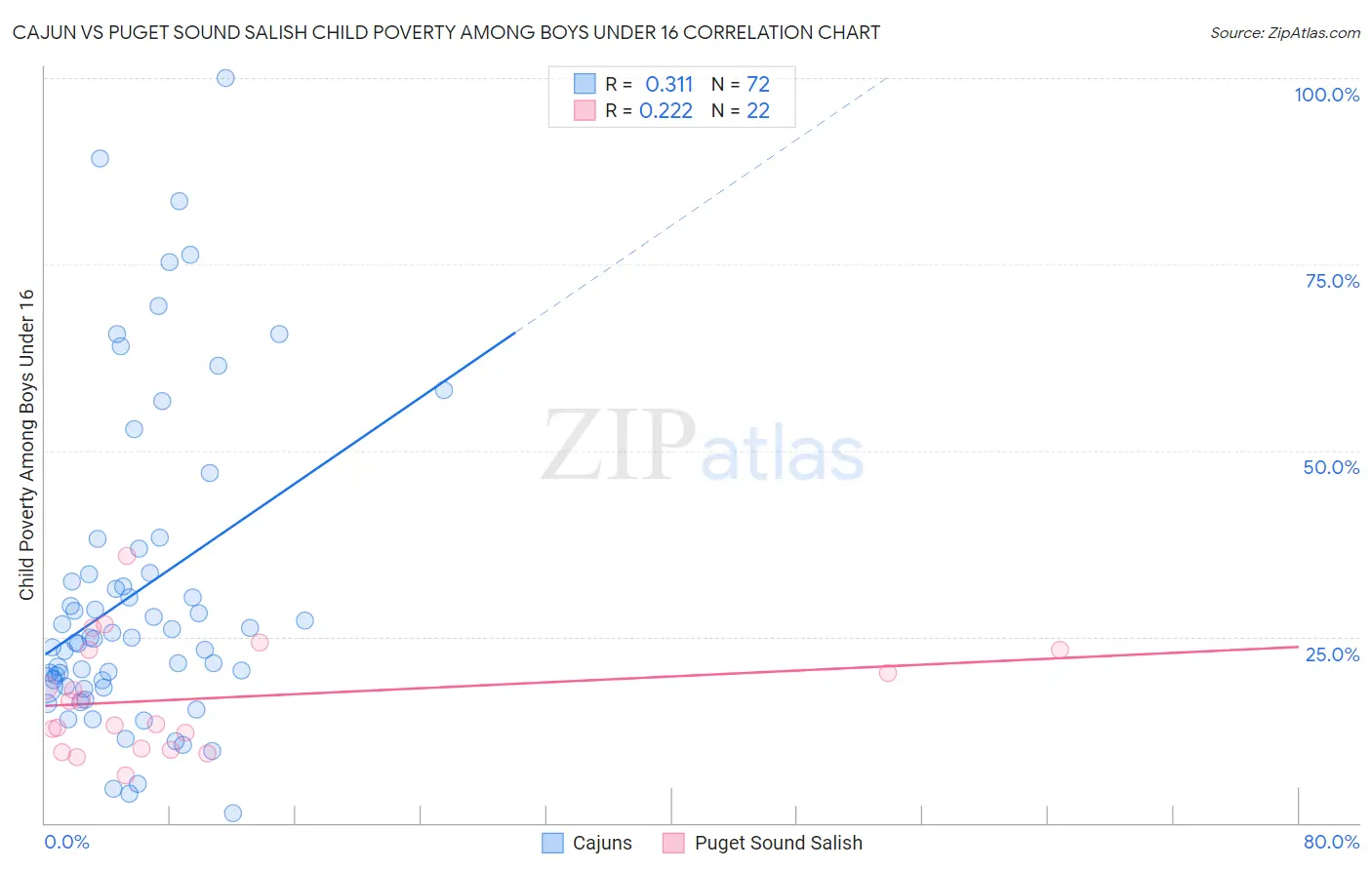 Cajun vs Puget Sound Salish Child Poverty Among Boys Under 16