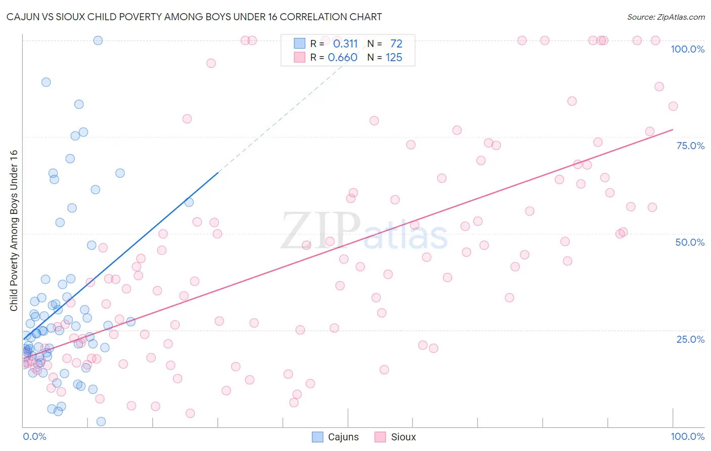 Cajun vs Sioux Child Poverty Among Boys Under 16