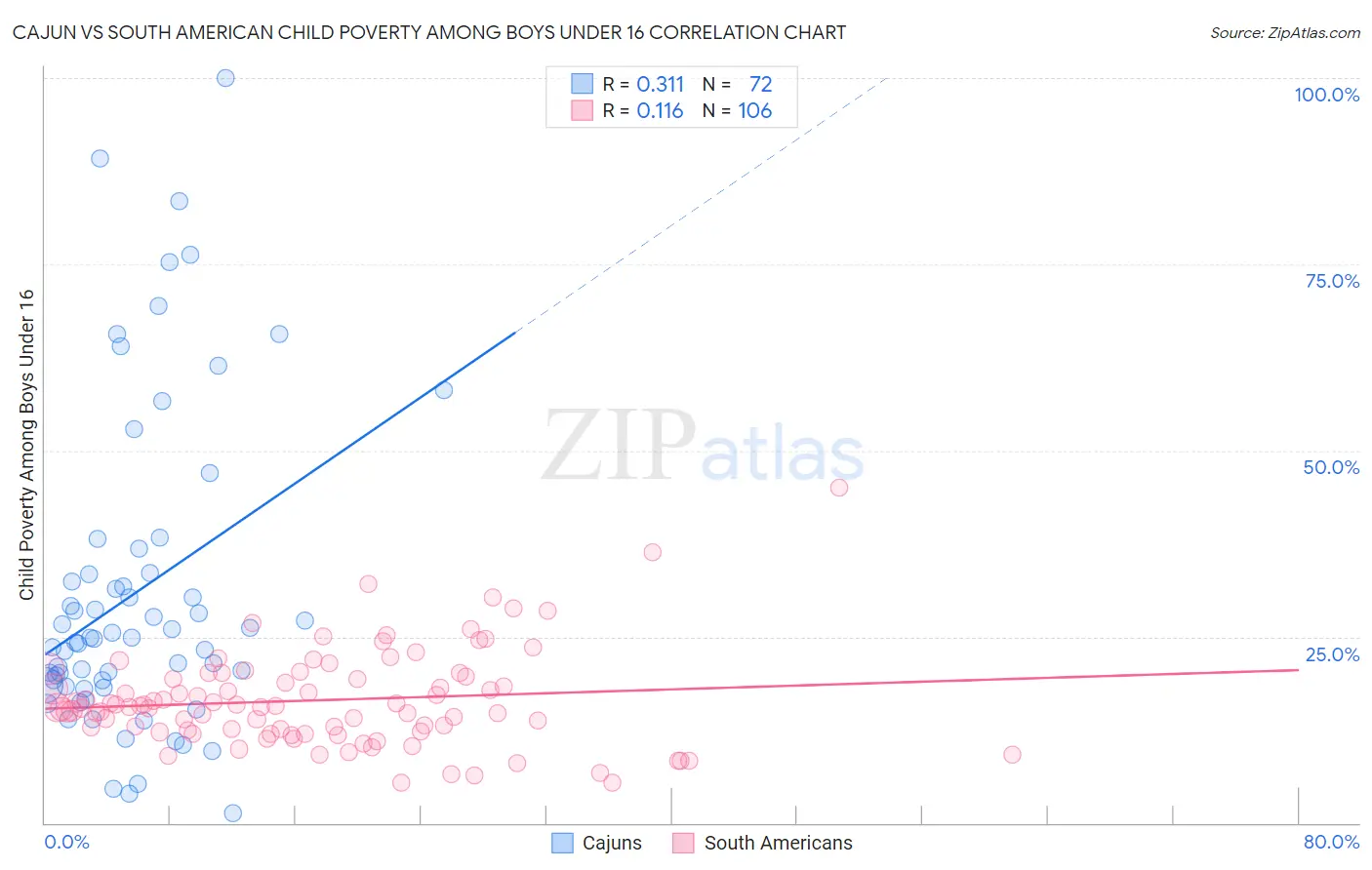 Cajun vs South American Child Poverty Among Boys Under 16