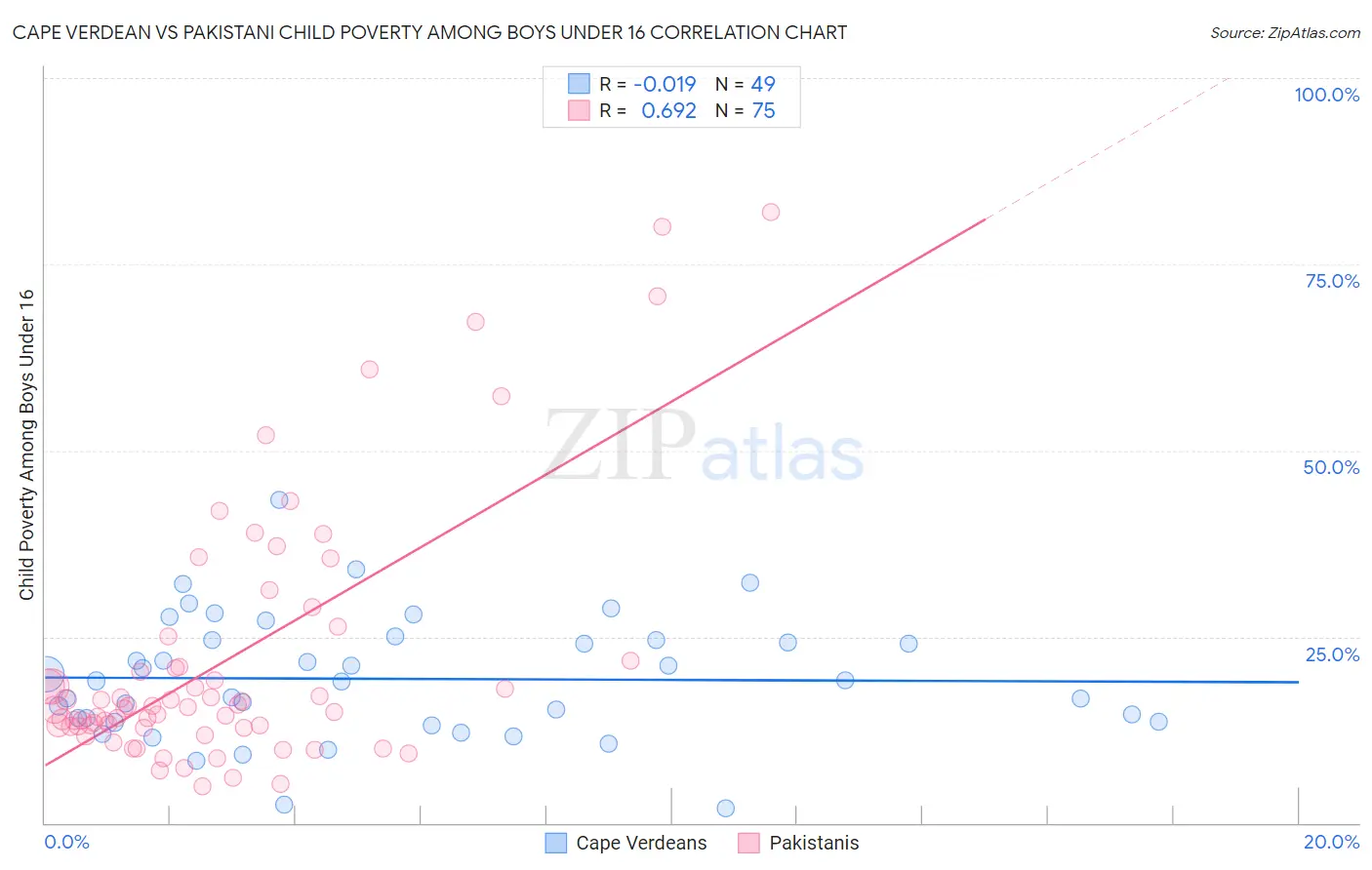 Cape Verdean vs Pakistani Child Poverty Among Boys Under 16