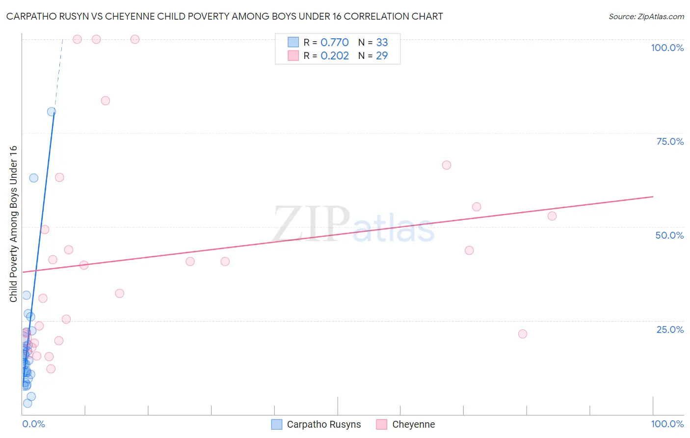 Carpatho Rusyn vs Cheyenne Child Poverty Among Boys Under 16