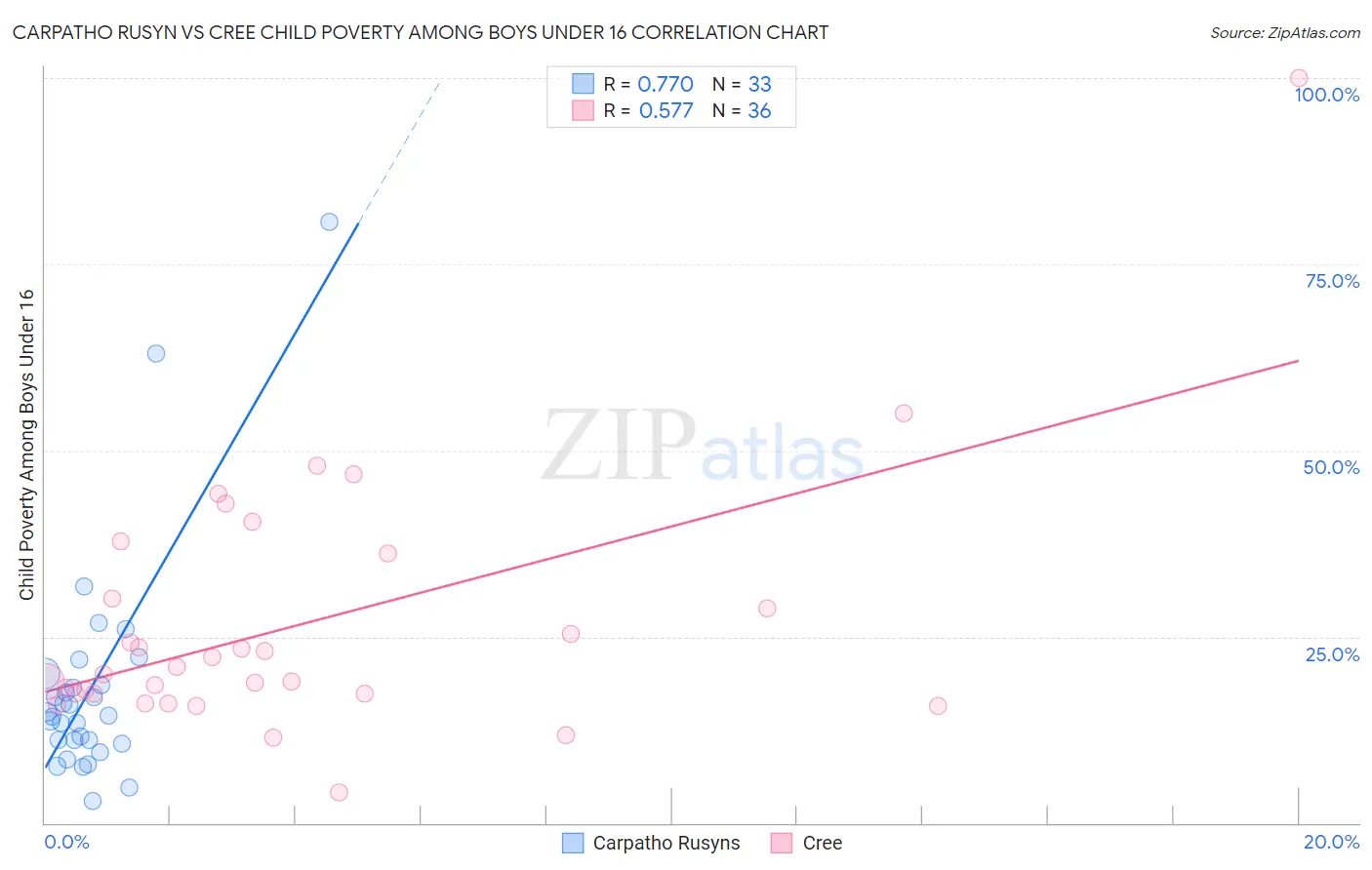 Carpatho Rusyn vs Cree Child Poverty Among Boys Under 16