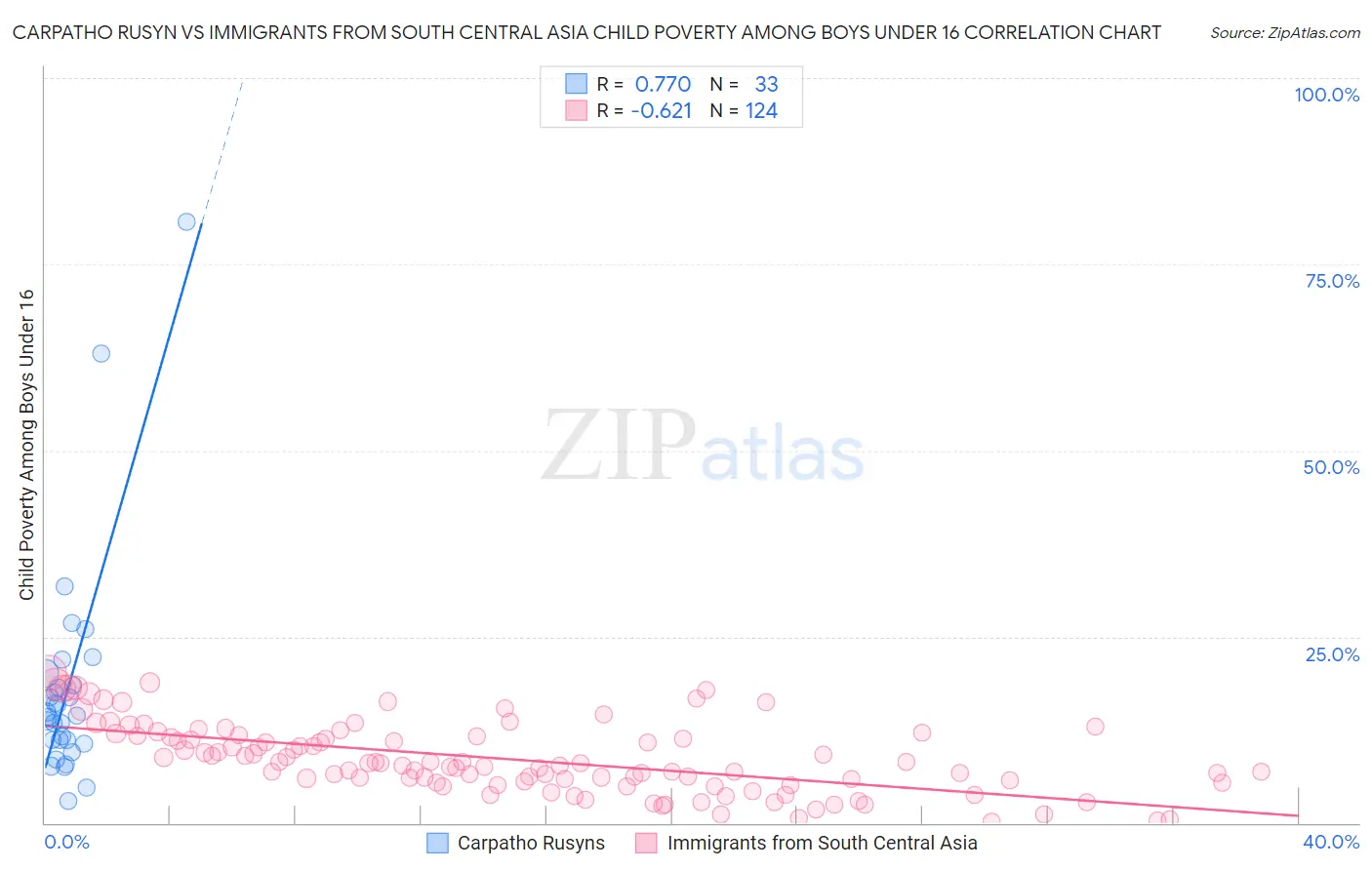 Carpatho Rusyn vs Immigrants from South Central Asia Child Poverty Among Boys Under 16