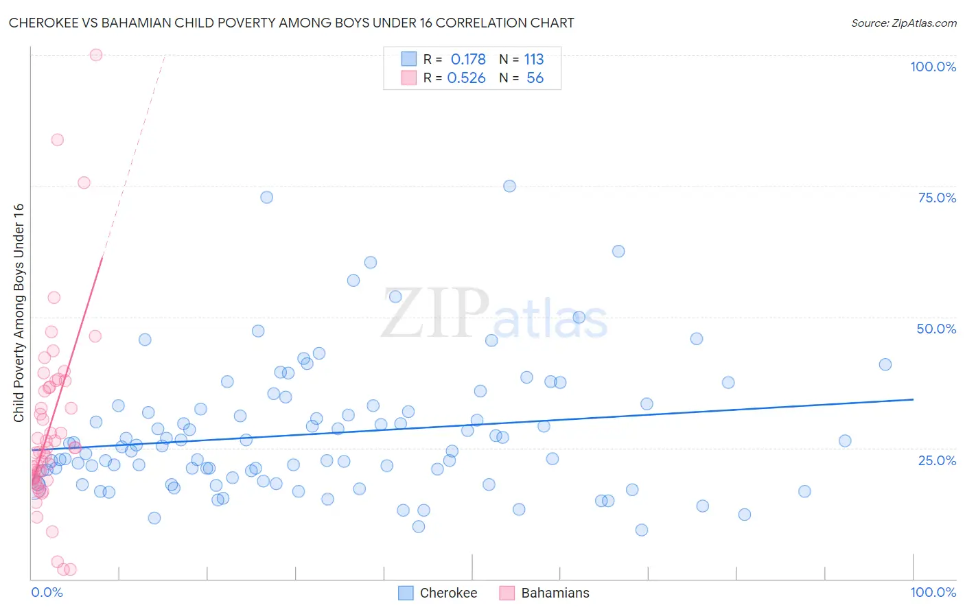 Cherokee vs Bahamian Child Poverty Among Boys Under 16