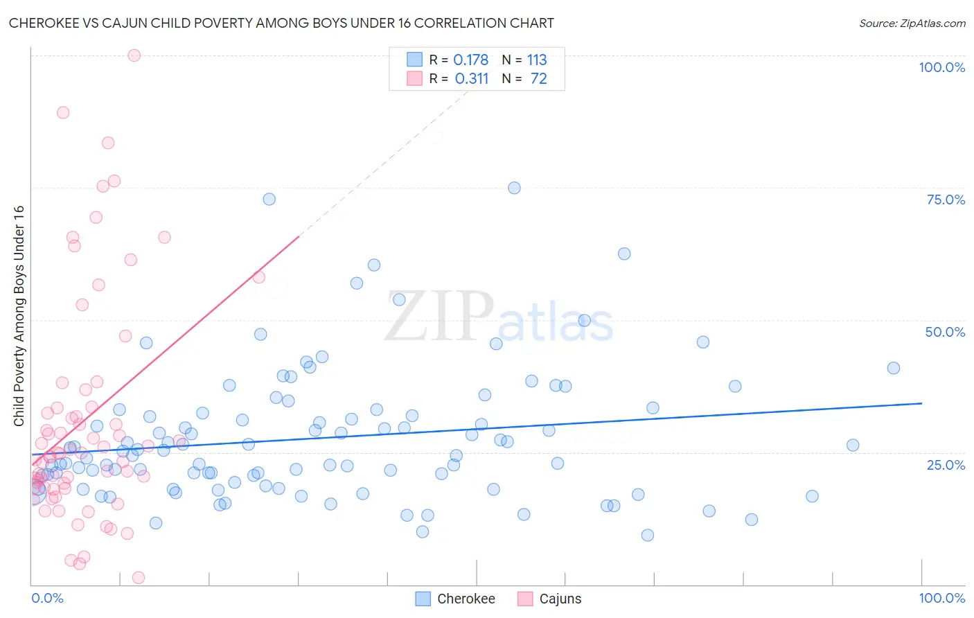 Cherokee vs Cajun Child Poverty Among Boys Under 16