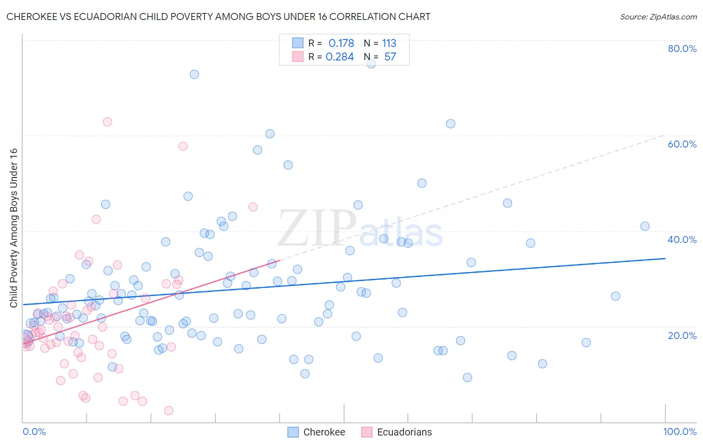 Cherokee vs Ecuadorian Child Poverty Among Boys Under 16