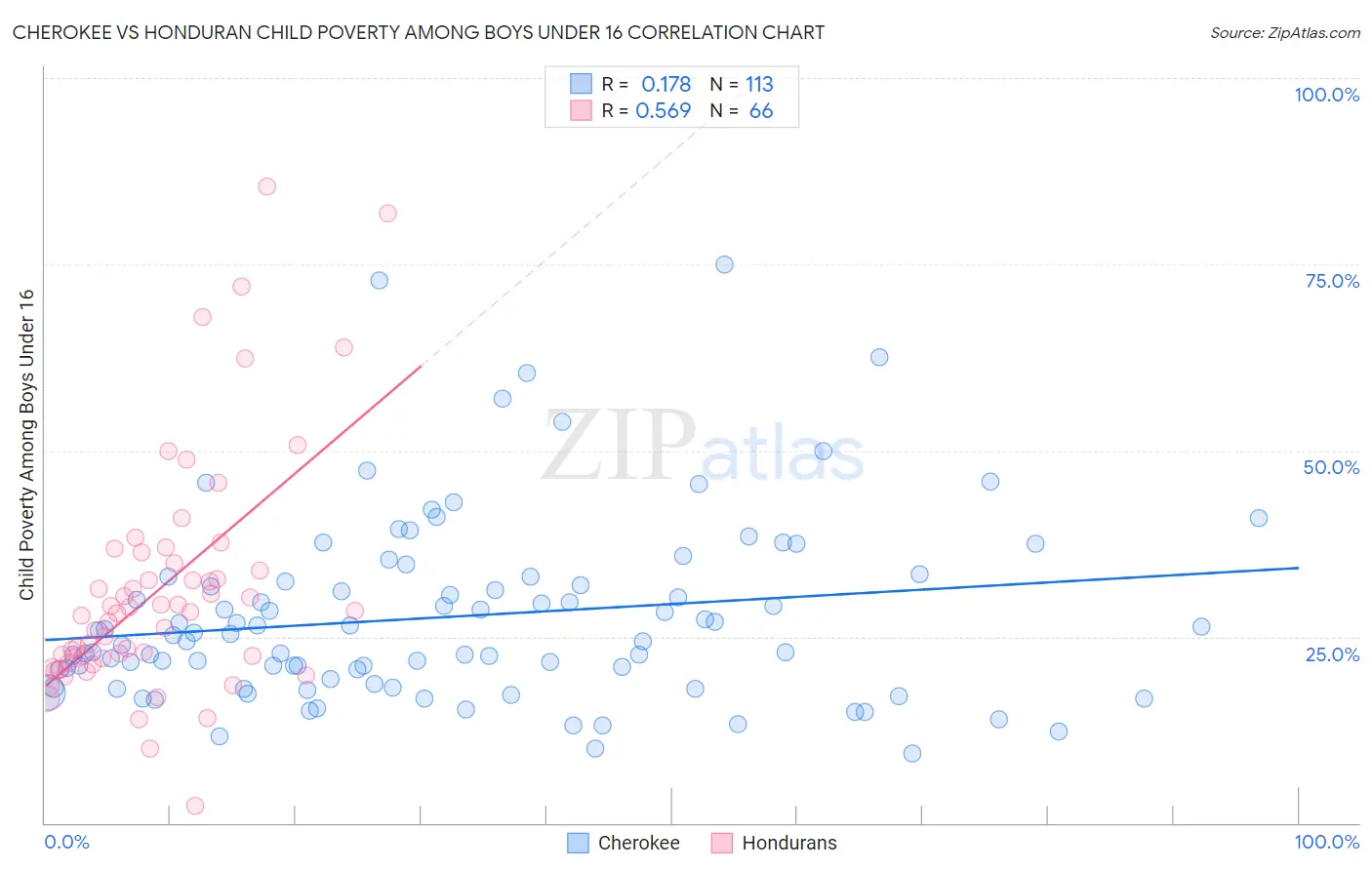 Cherokee vs Honduran Child Poverty Among Boys Under 16