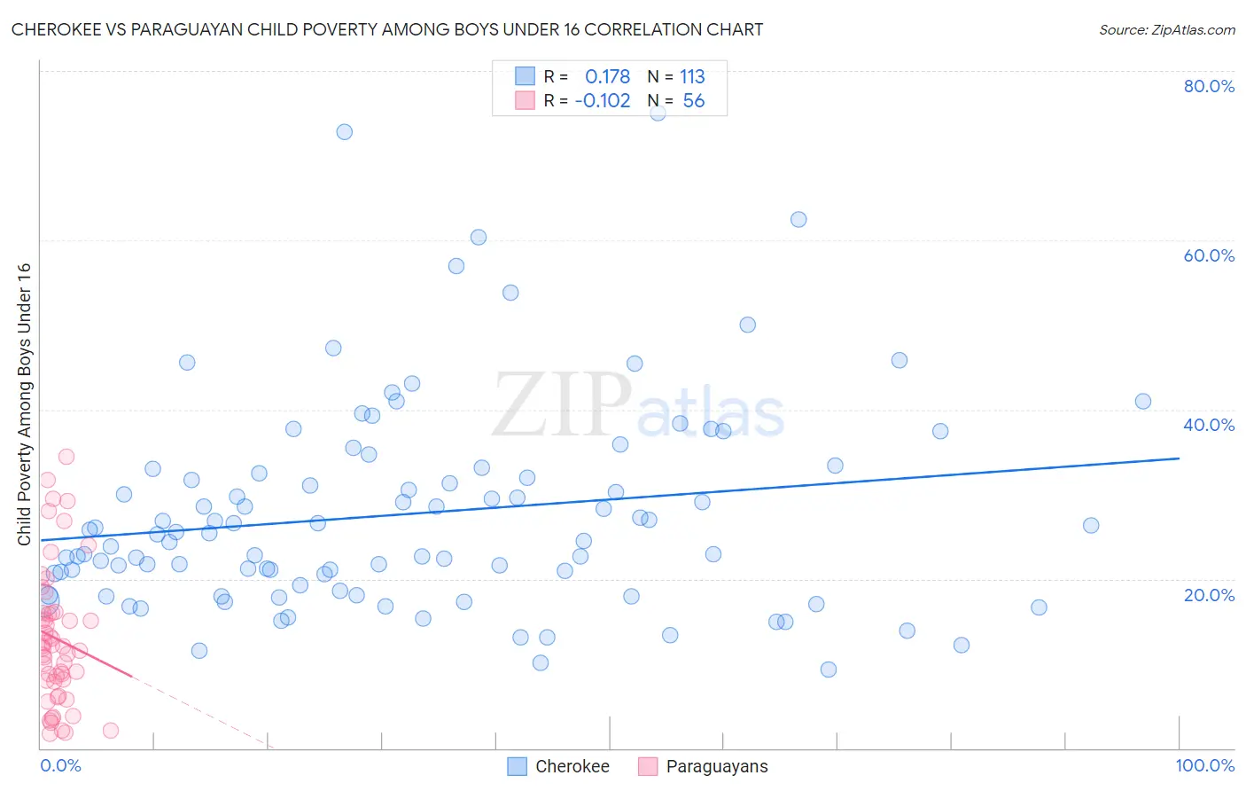 Cherokee vs Paraguayan Child Poverty Among Boys Under 16