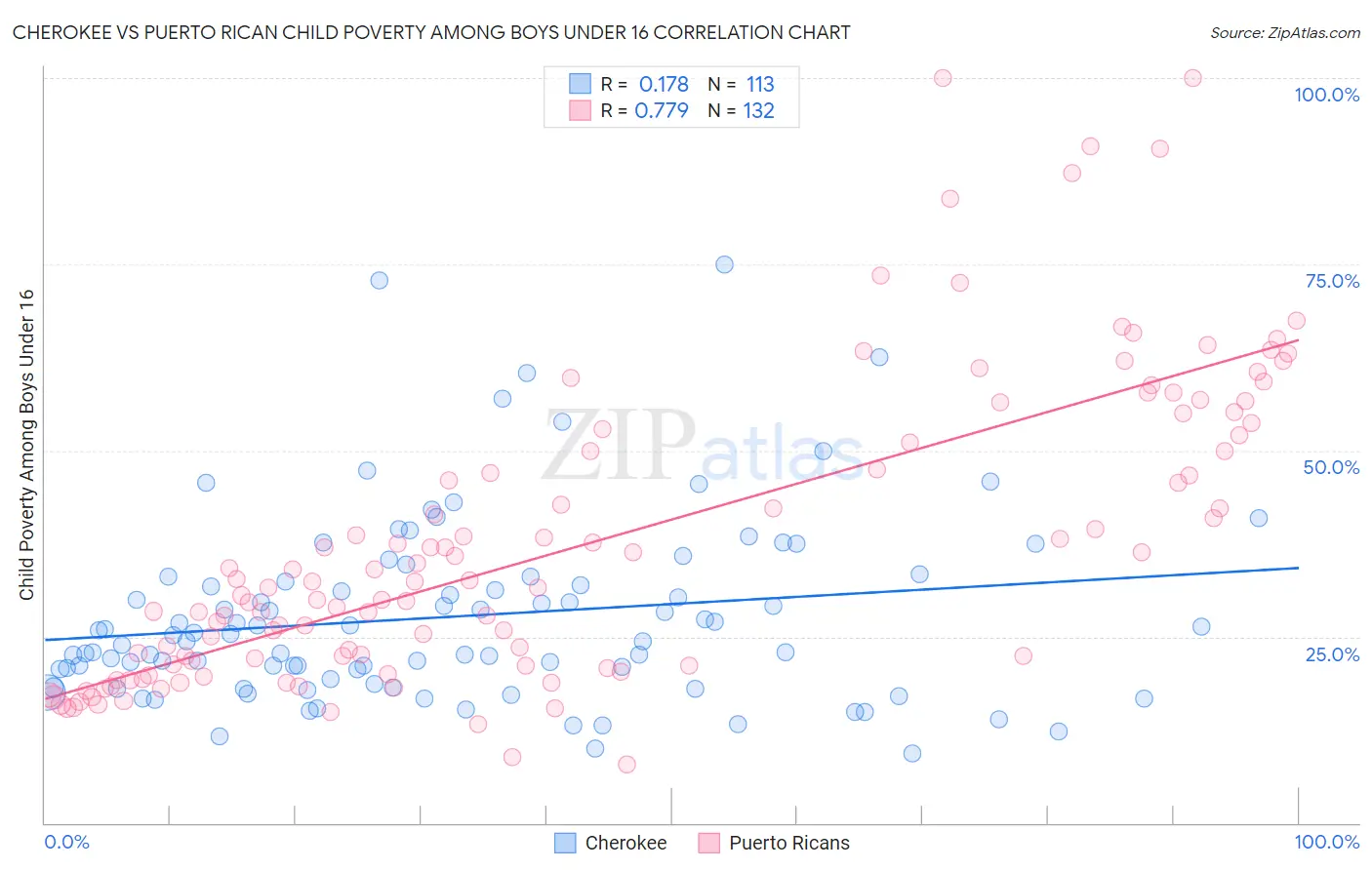 Cherokee vs Puerto Rican Child Poverty Among Boys Under 16