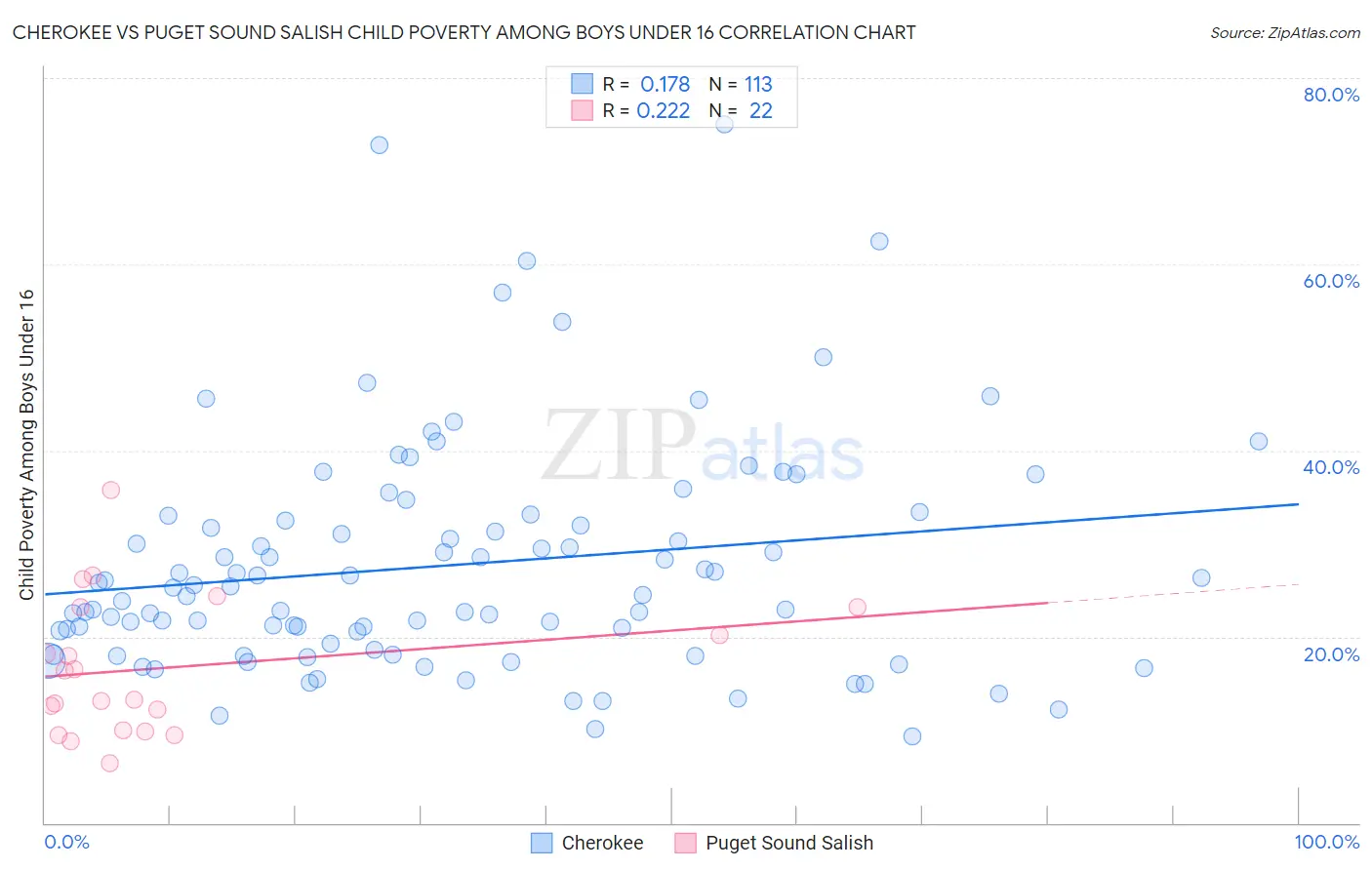 Cherokee vs Puget Sound Salish Child Poverty Among Boys Under 16