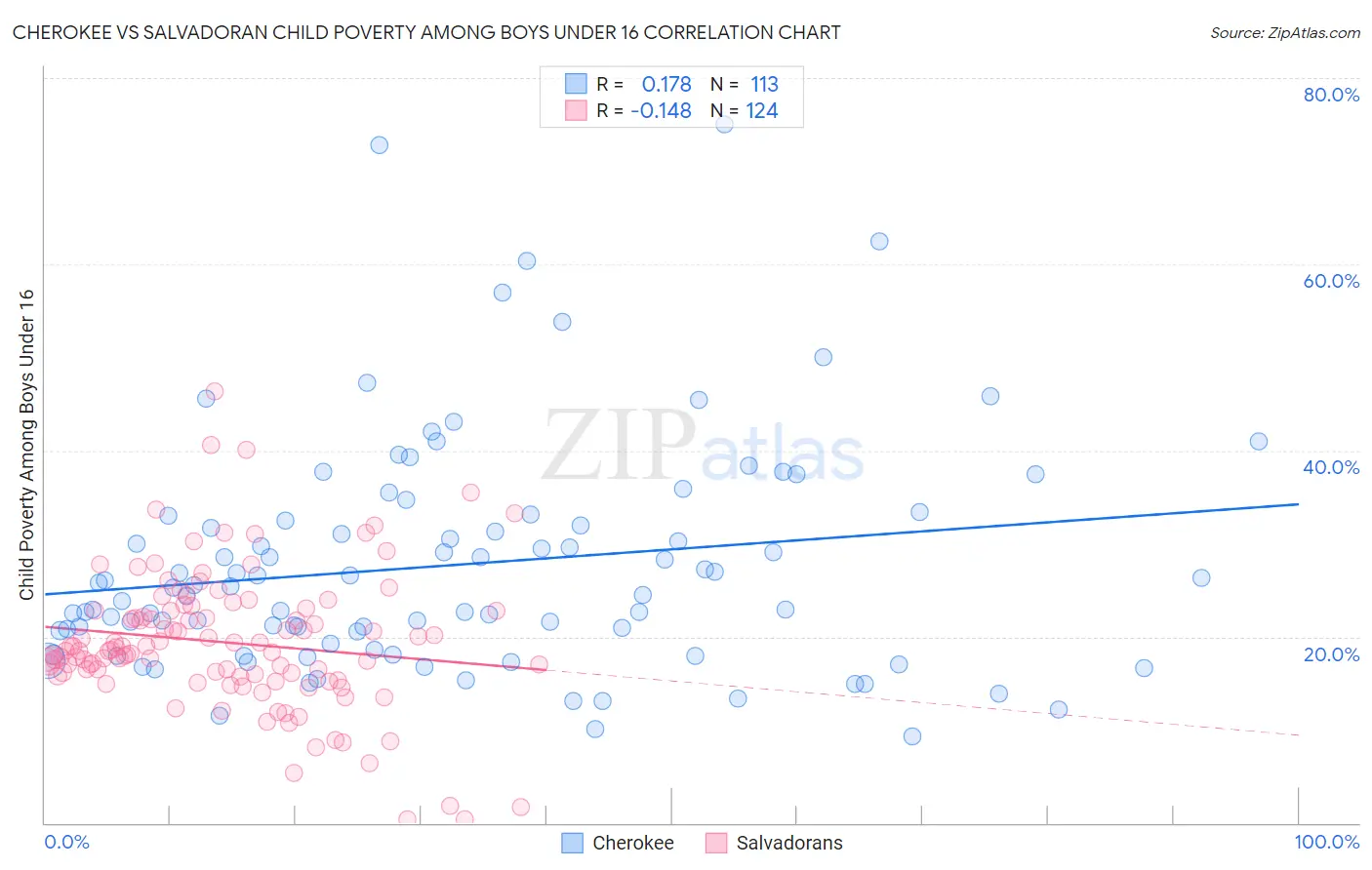 Cherokee vs Salvadoran Child Poverty Among Boys Under 16