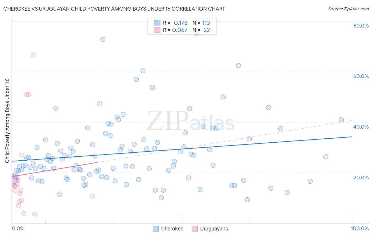Cherokee vs Uruguayan Child Poverty Among Boys Under 16