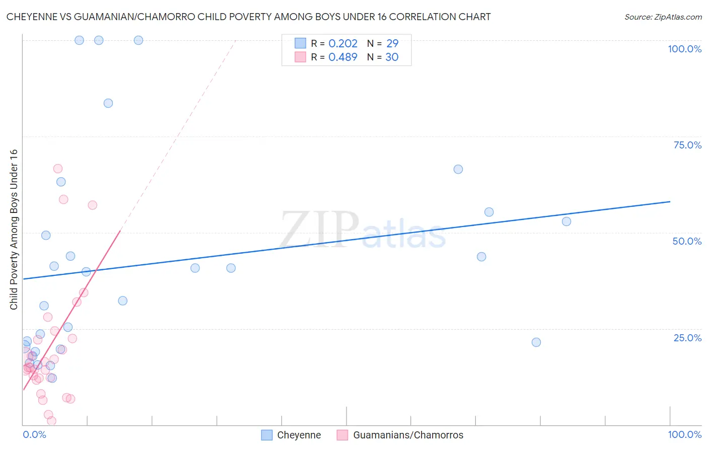 Cheyenne vs Guamanian/Chamorro Child Poverty Among Boys Under 16